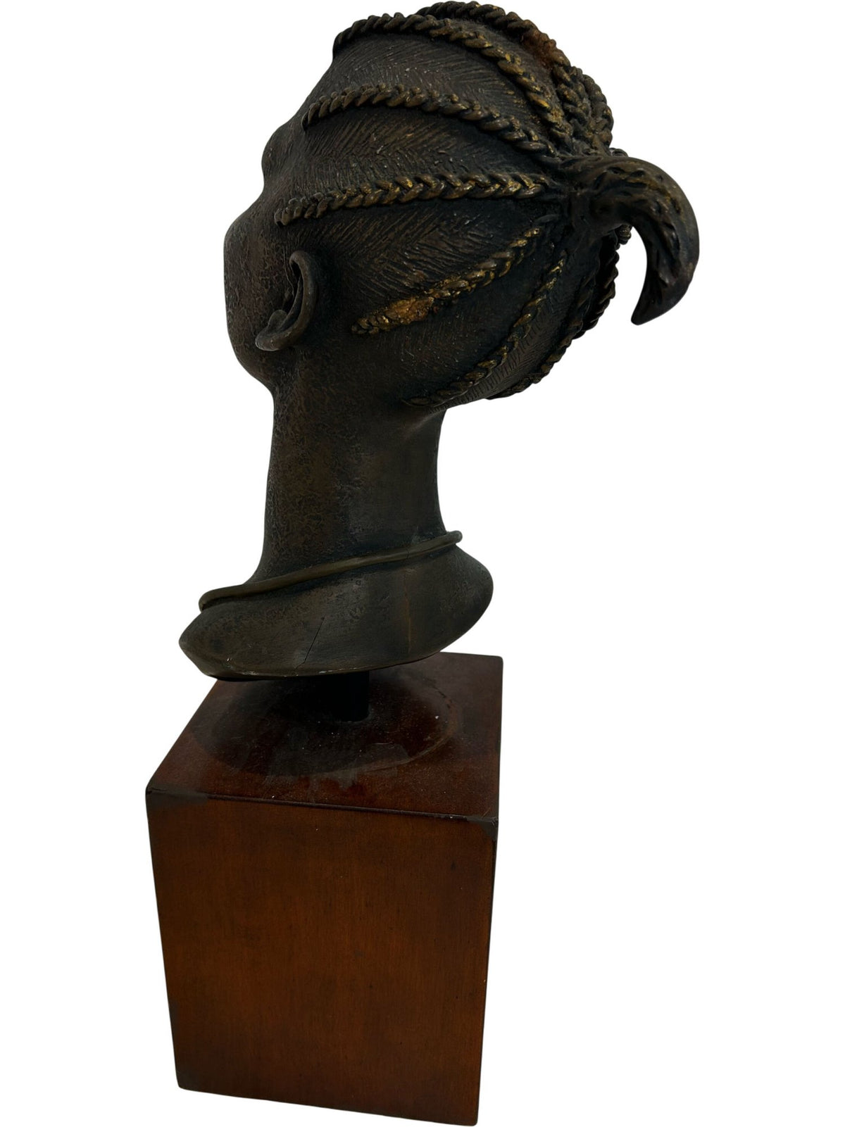 African Style Female Bust Sculpture on Wooden Base 58cm (Pre-Loved)
