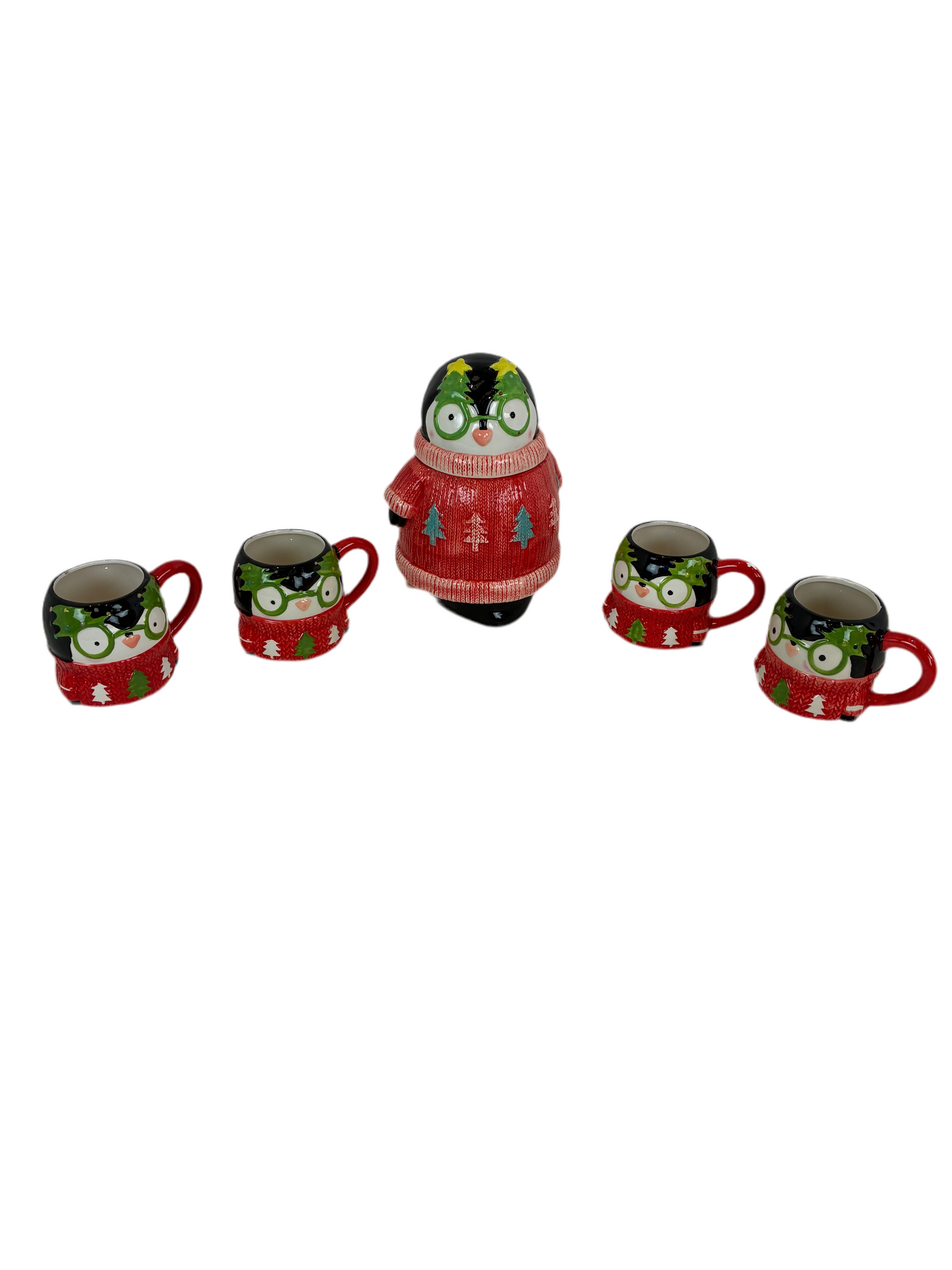 Festive Penguin Cookie Jar & Mugs Set (Pre-loved)