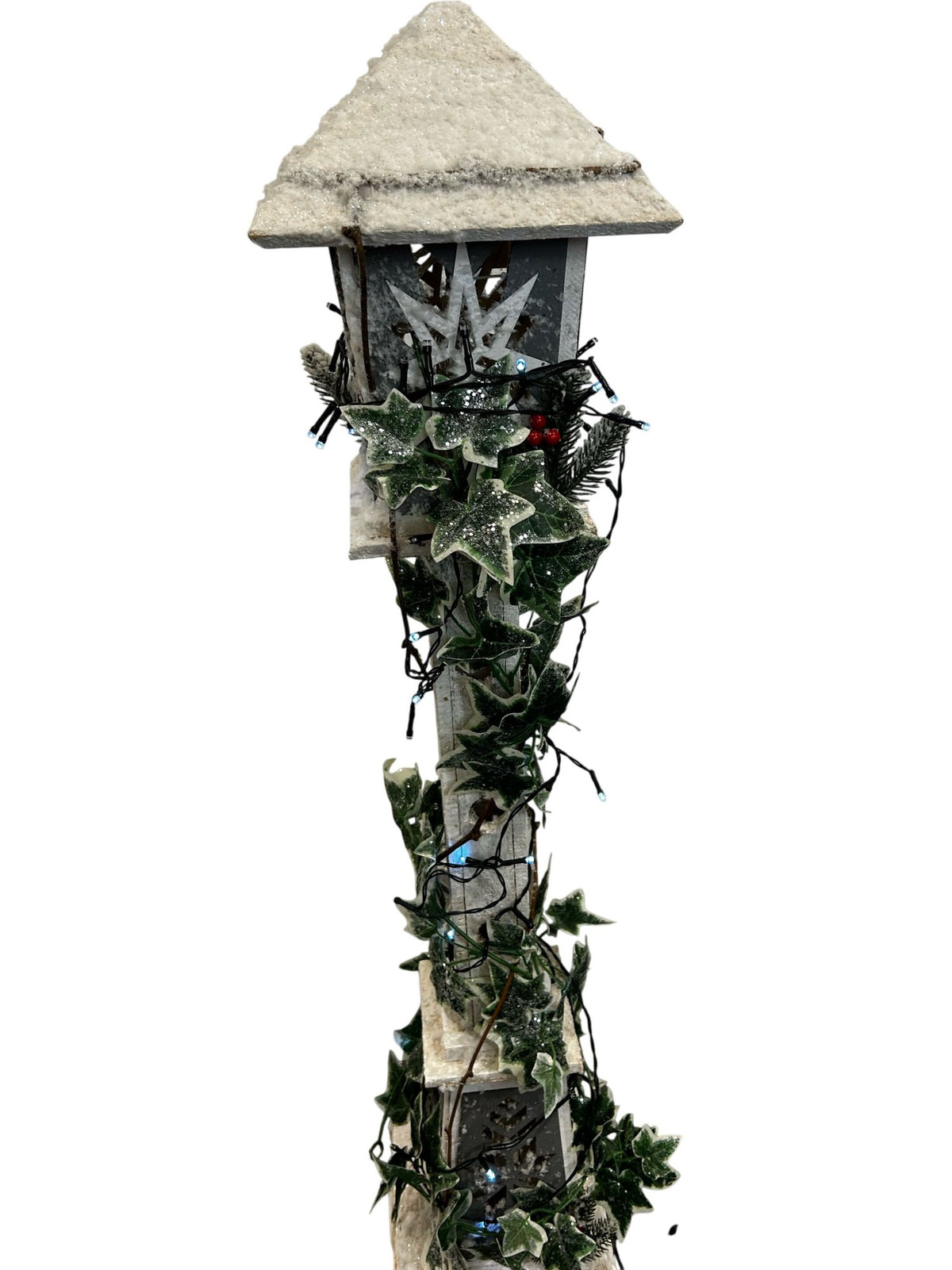 108cm Snow-Covered Christmas Lamp Post with Ivy & LED Lights (Pre-Loved)