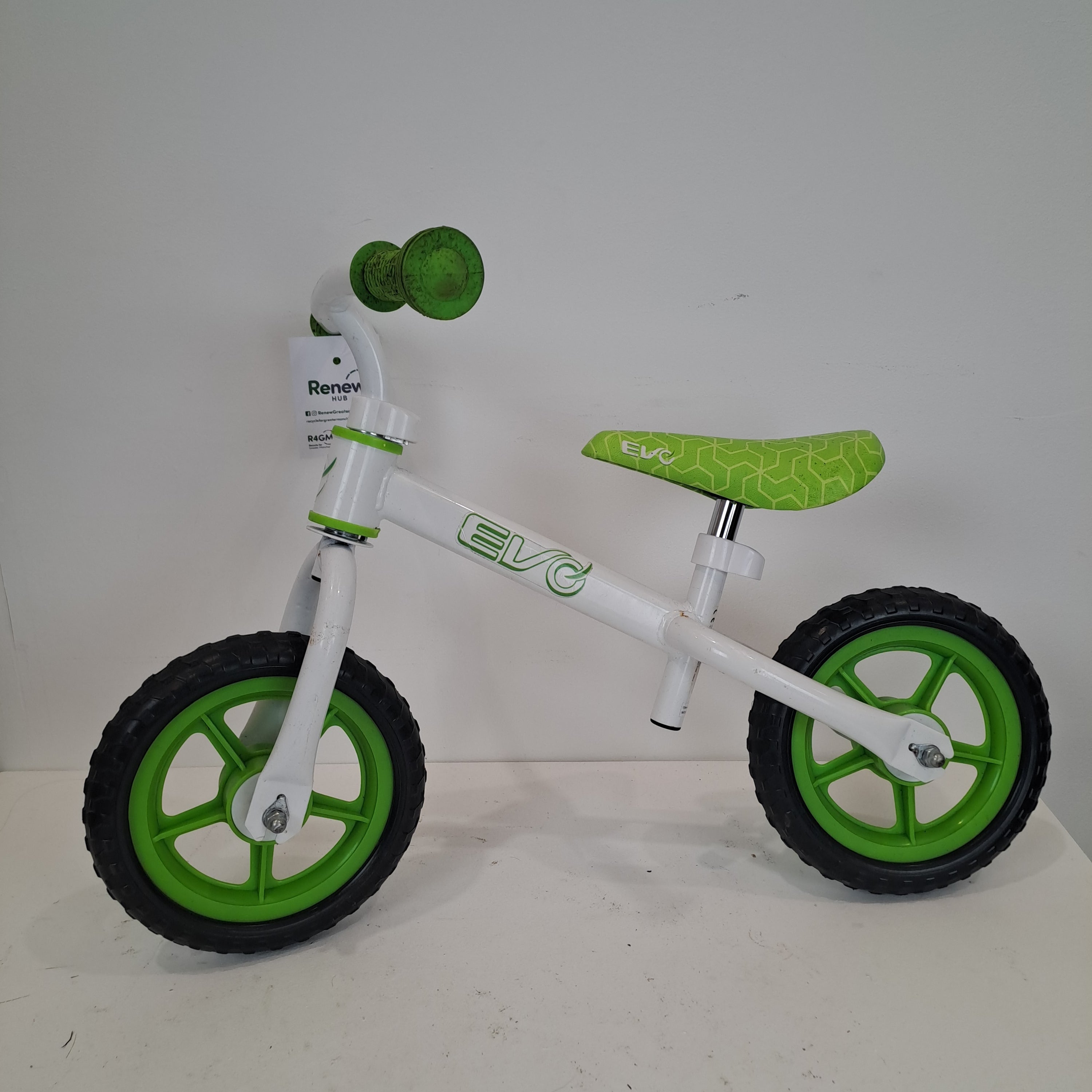 Serviced Children's EVO Balance Bike White and Green 10" (Preloved