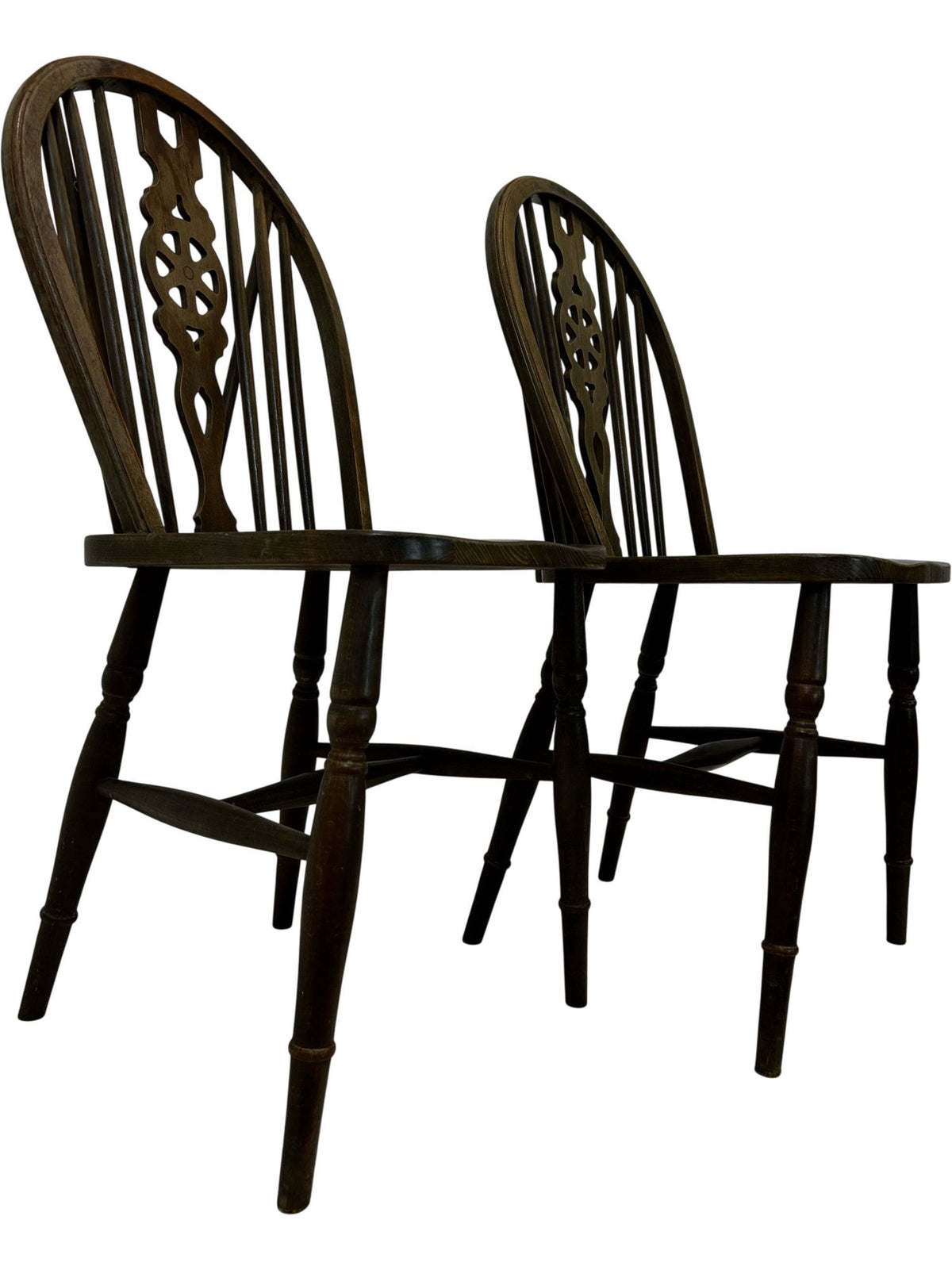 Pair of Vintage Wooden Spindle Back Dining Chairs Dark Wood Finish (Pre-Loved)