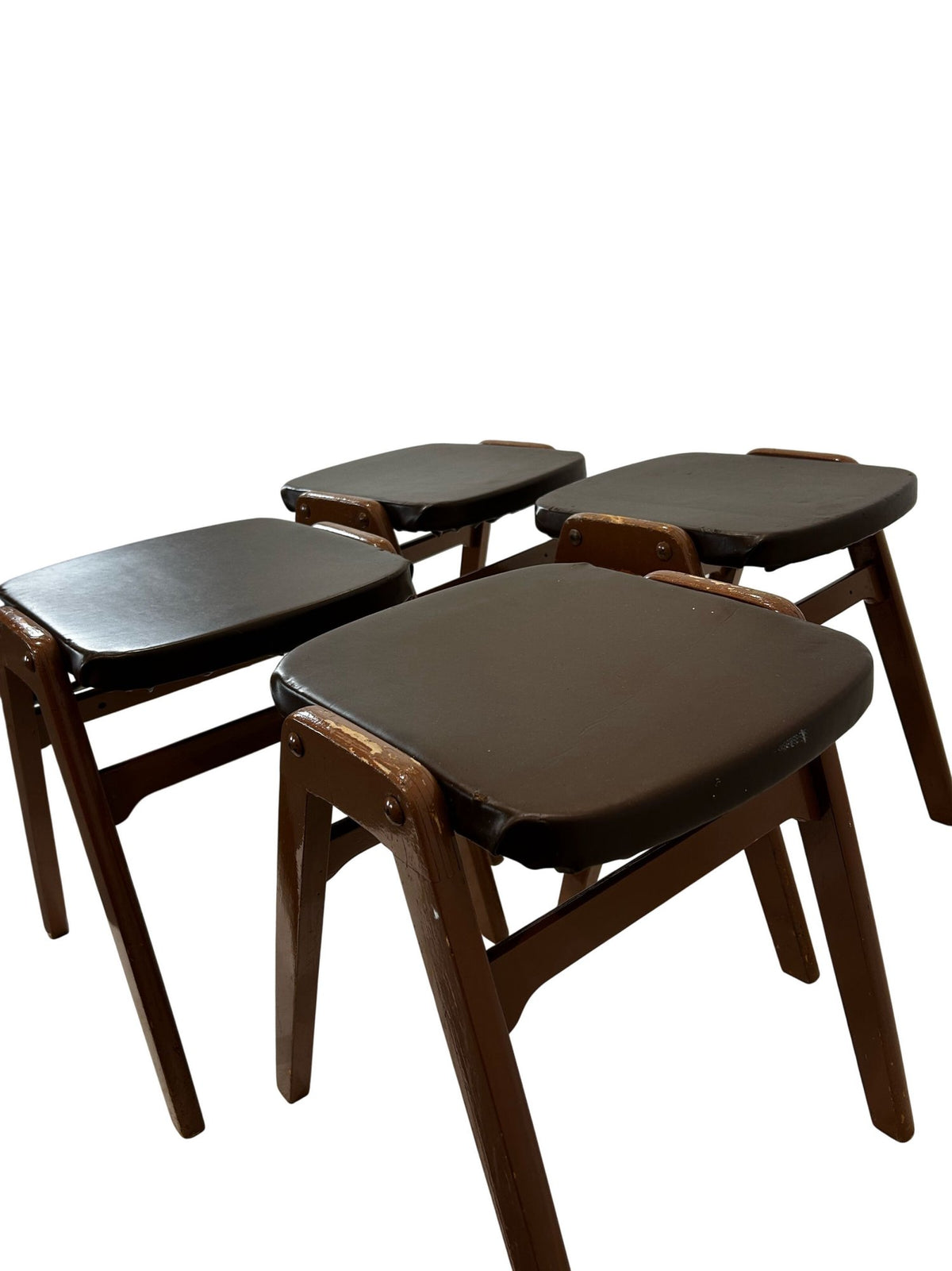 Set of 4 Brown Stackable Stools Wooden Frame Retro Style (Pre-Loved)