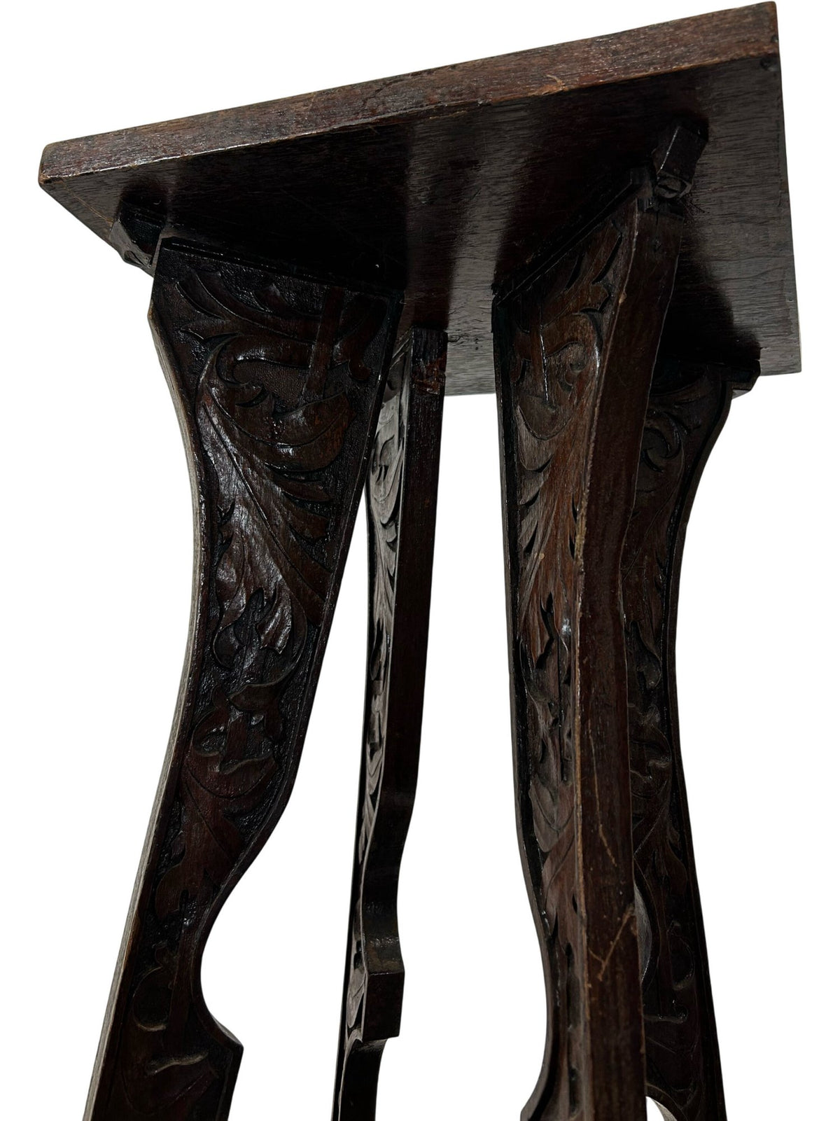 Wooden Pedestal Plant Stand Carved Dark Wood Display Stand (Pre-Loved)