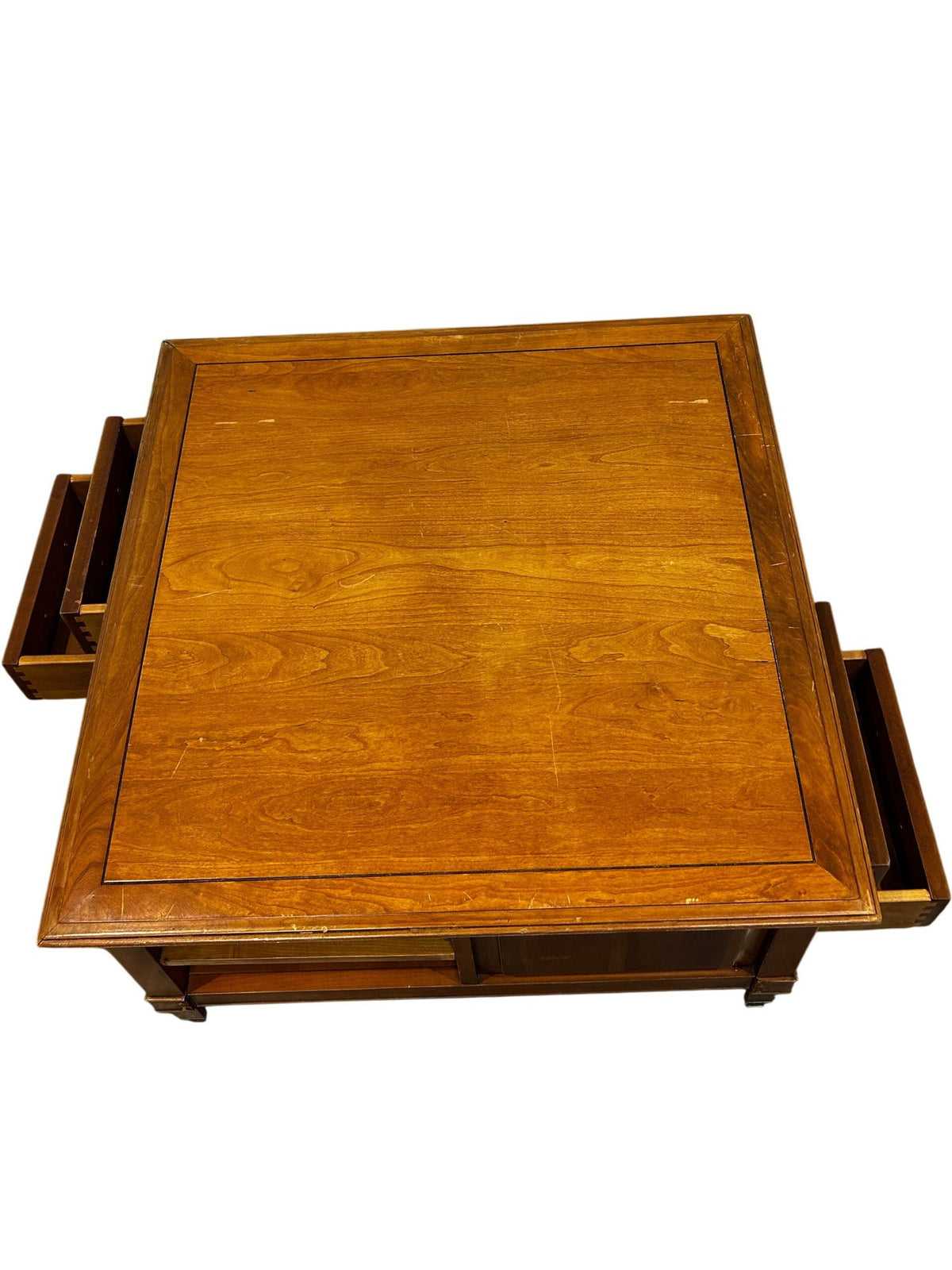 Wooden Square Coffee Table with Drawers & Open Storage (Pre-Loved)