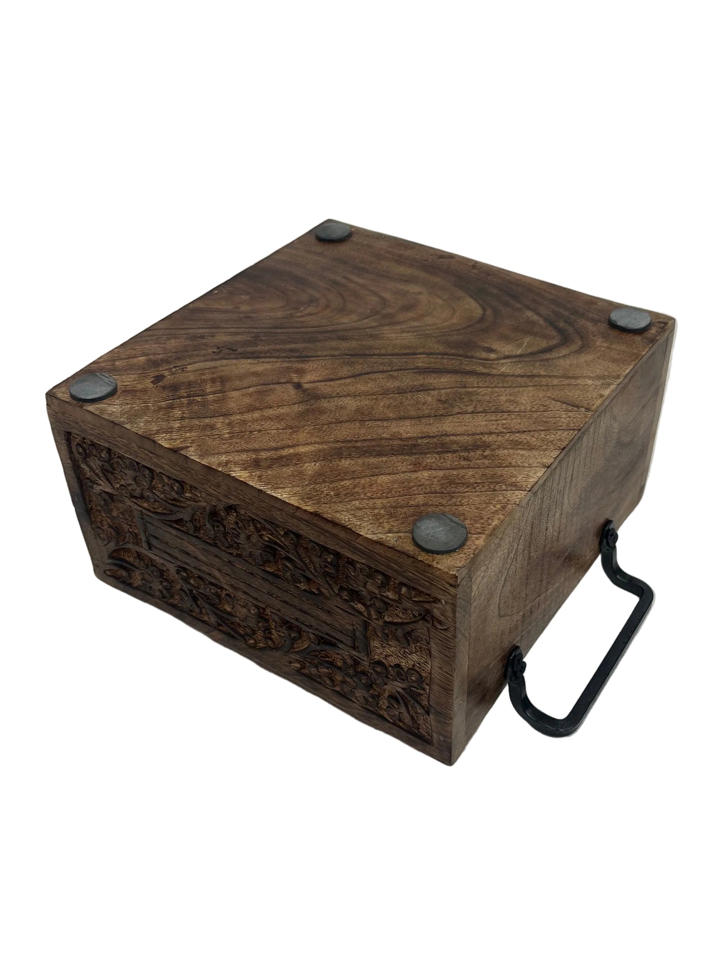 Dark Brown Wooden Engraved Organisation Caddy Box (Pre-Loved)