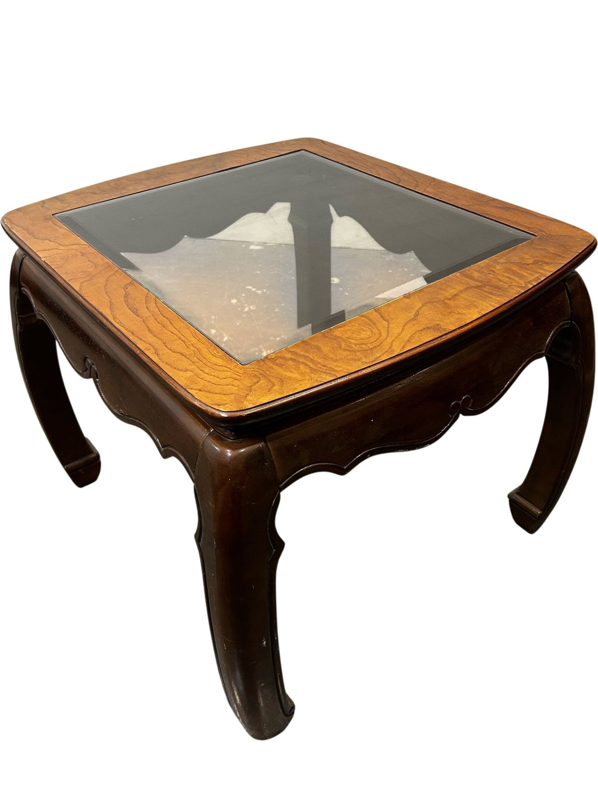 Antique Wooden Coffee Table with Glass Top (Pre-Loved)
