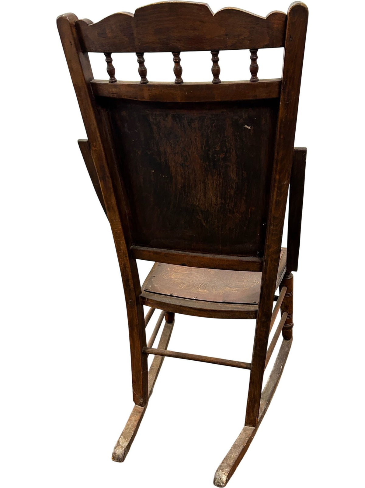 Carved Wooden Rocking Chair Floral Back Turned Legs Traditional (Pre-Loved)