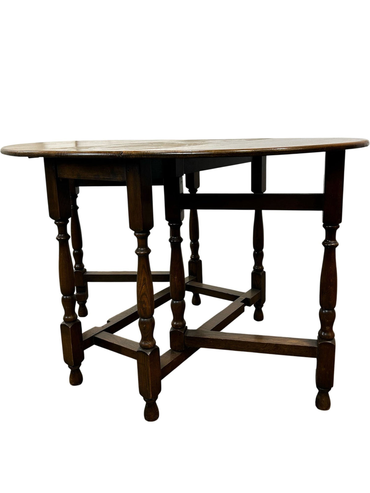 Vintage Drop Leaf Dining Table Oak Finish Foldable Turned Legs (Pre-Loved)