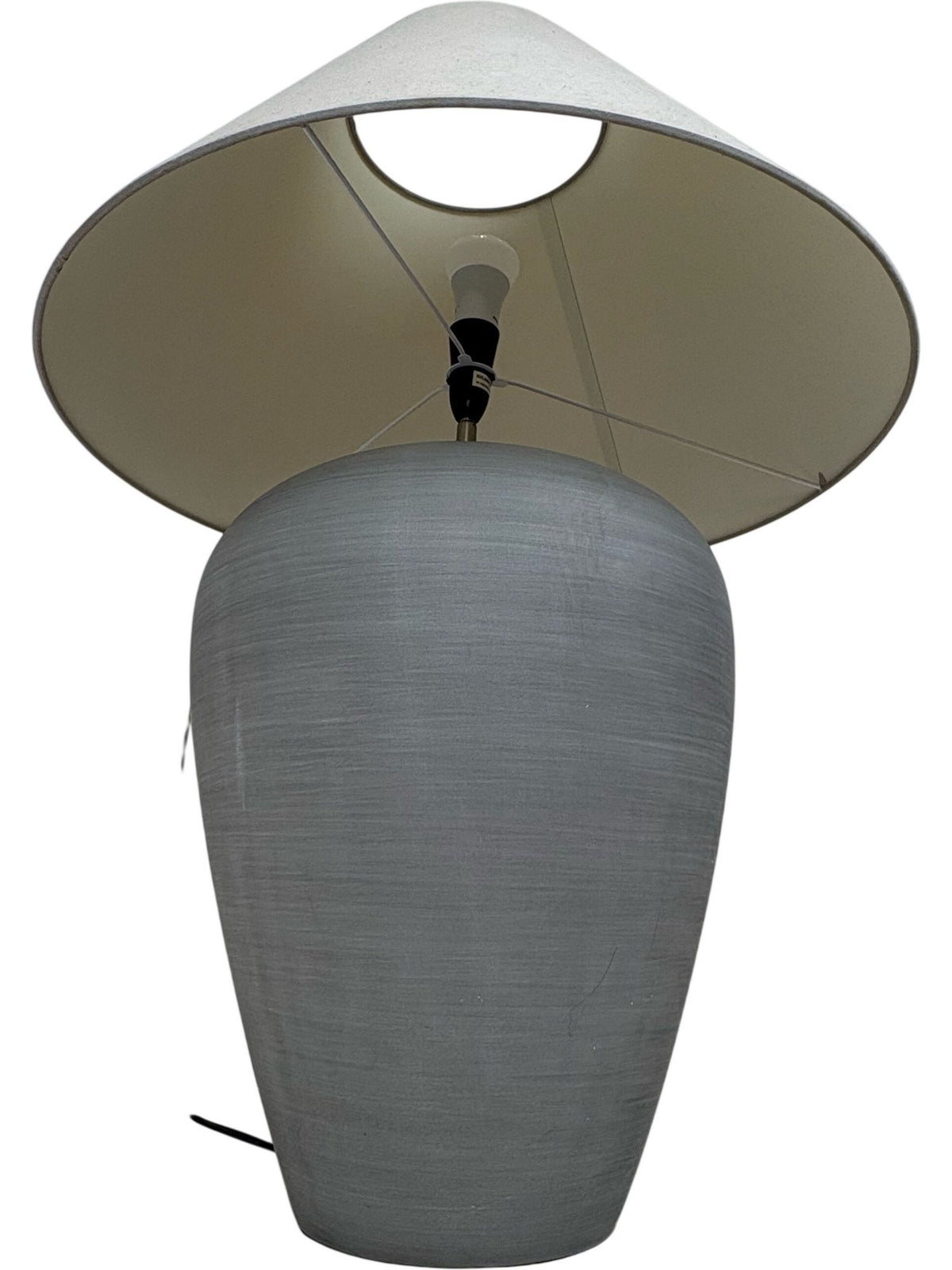 Serviced Grey Ceramic Table Lamp Drum Shade (Pre-Loved)