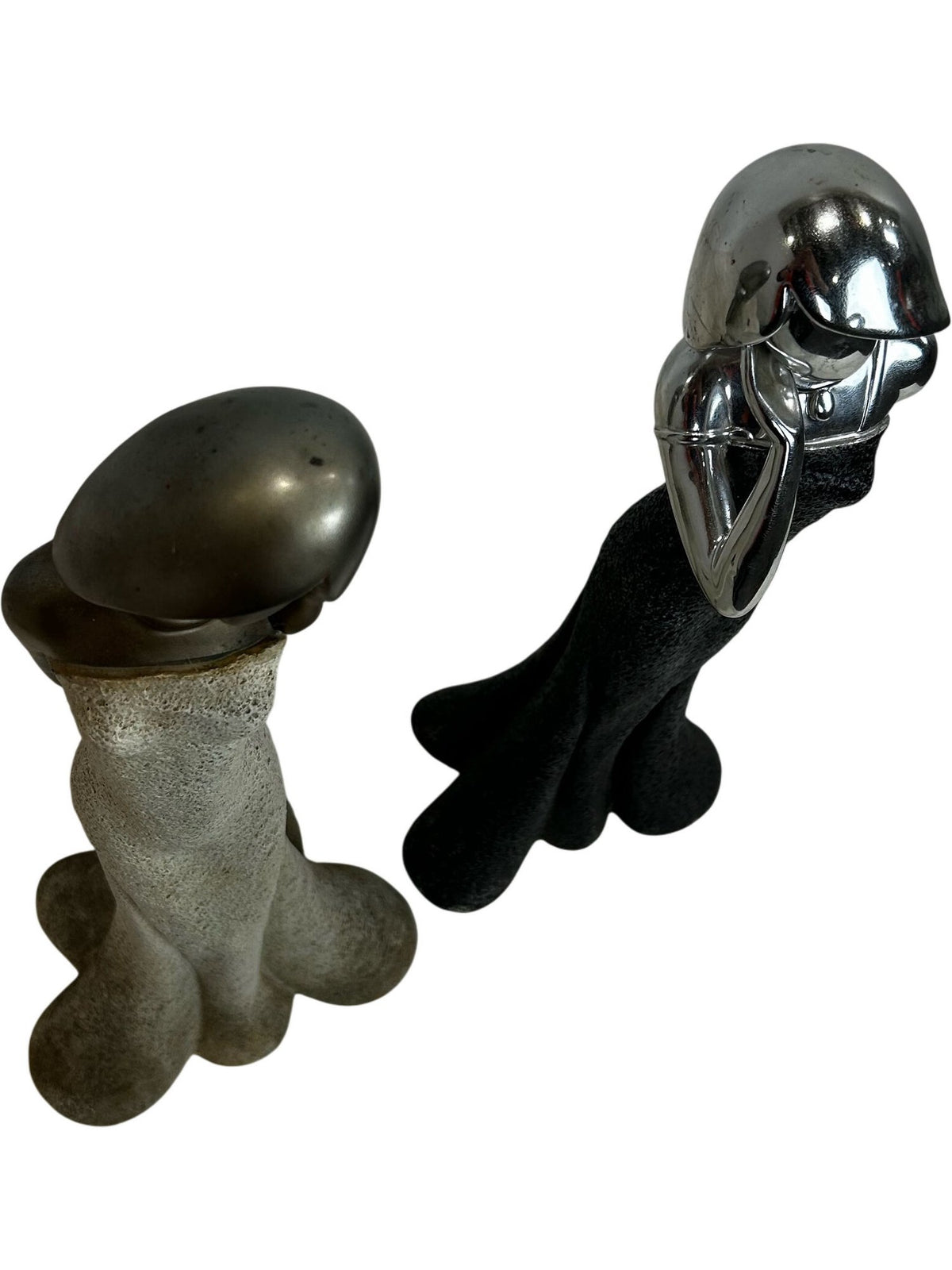 Large Female Figurine Sculptures Set of 2 Black Silver Gold 62cm (Pre-Loved)