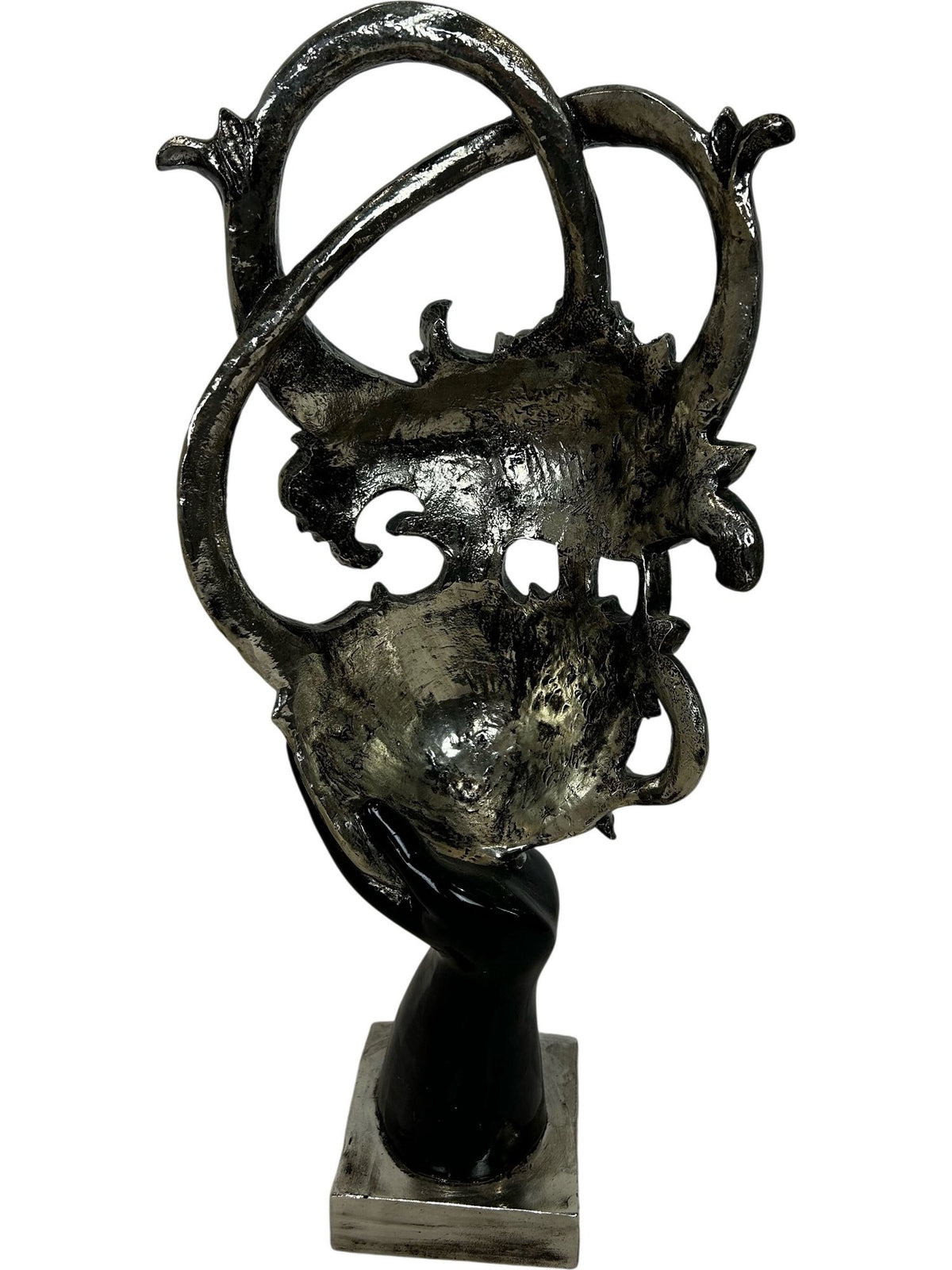 Abstract Face Sculpture Silver Black Modern Statement Decor 57cm (Pre-Loved)