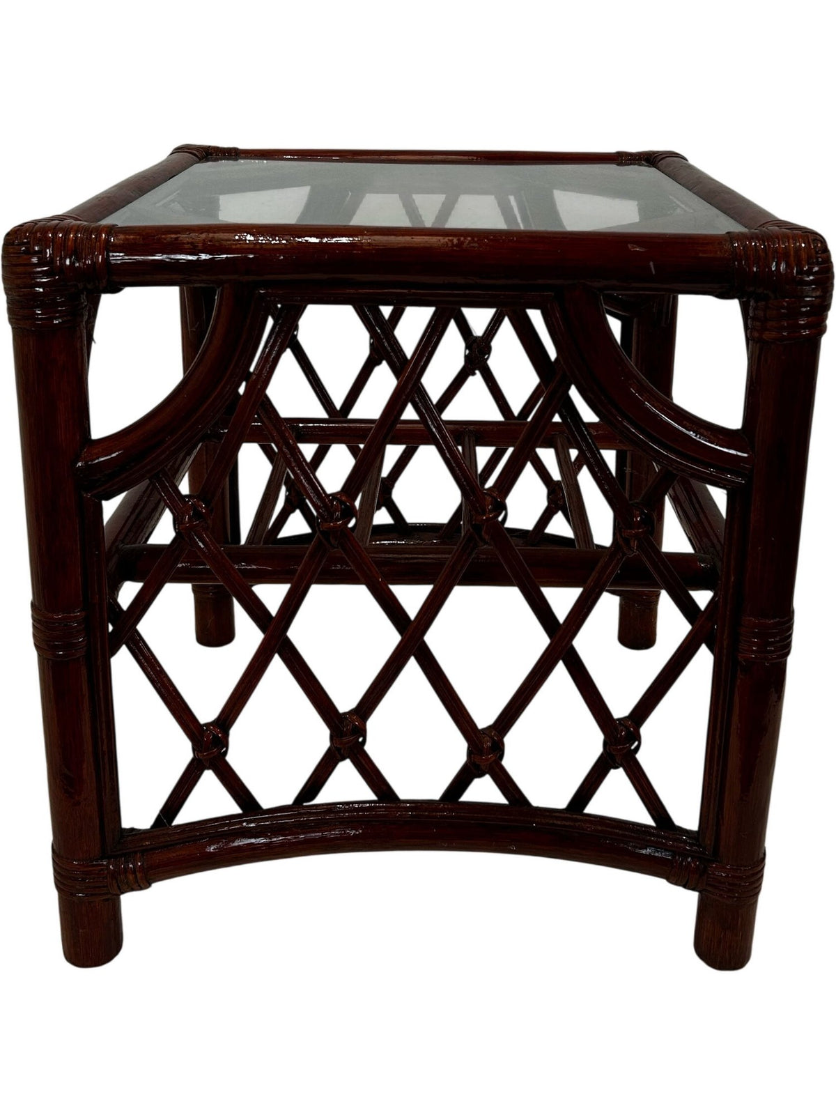 Rattan Wicker Glass Top Side Table with Lower Shelf (Pre-Loved)