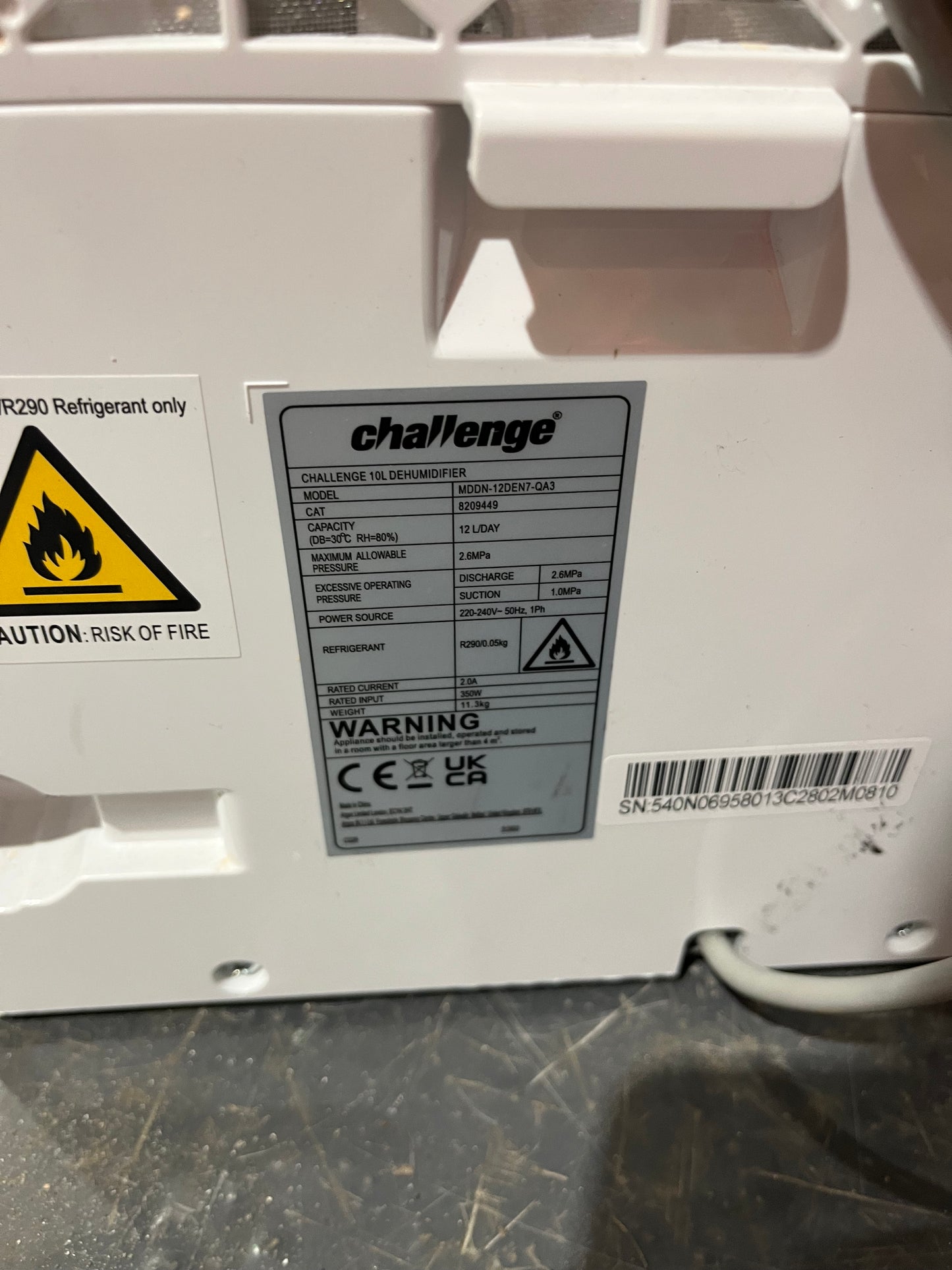 White Challenge 10L Dehumidifier (Pre-Loved)