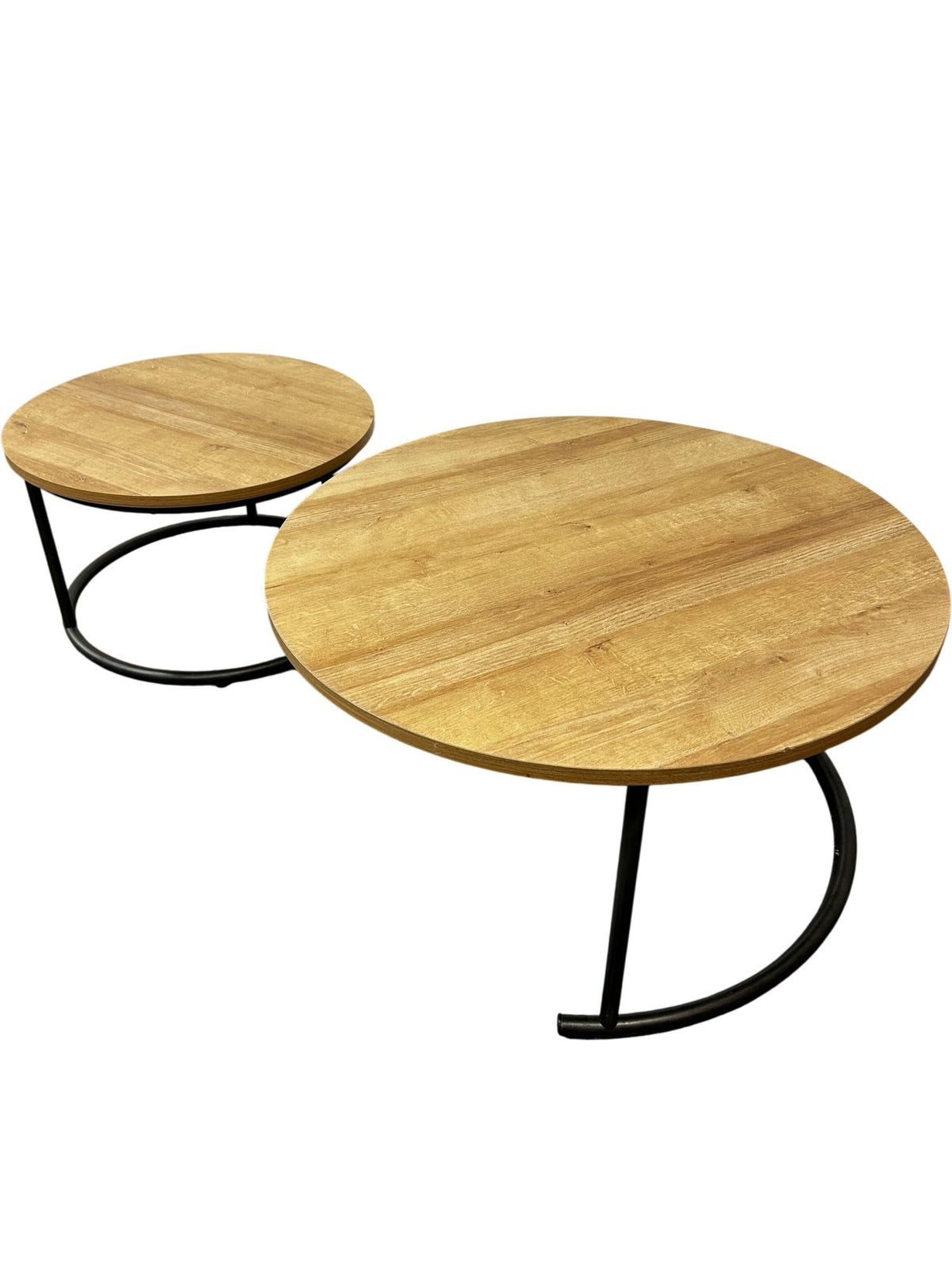 Round Coffee Table Set Black Metal Legs Wooden Top (Pre-Loved)
