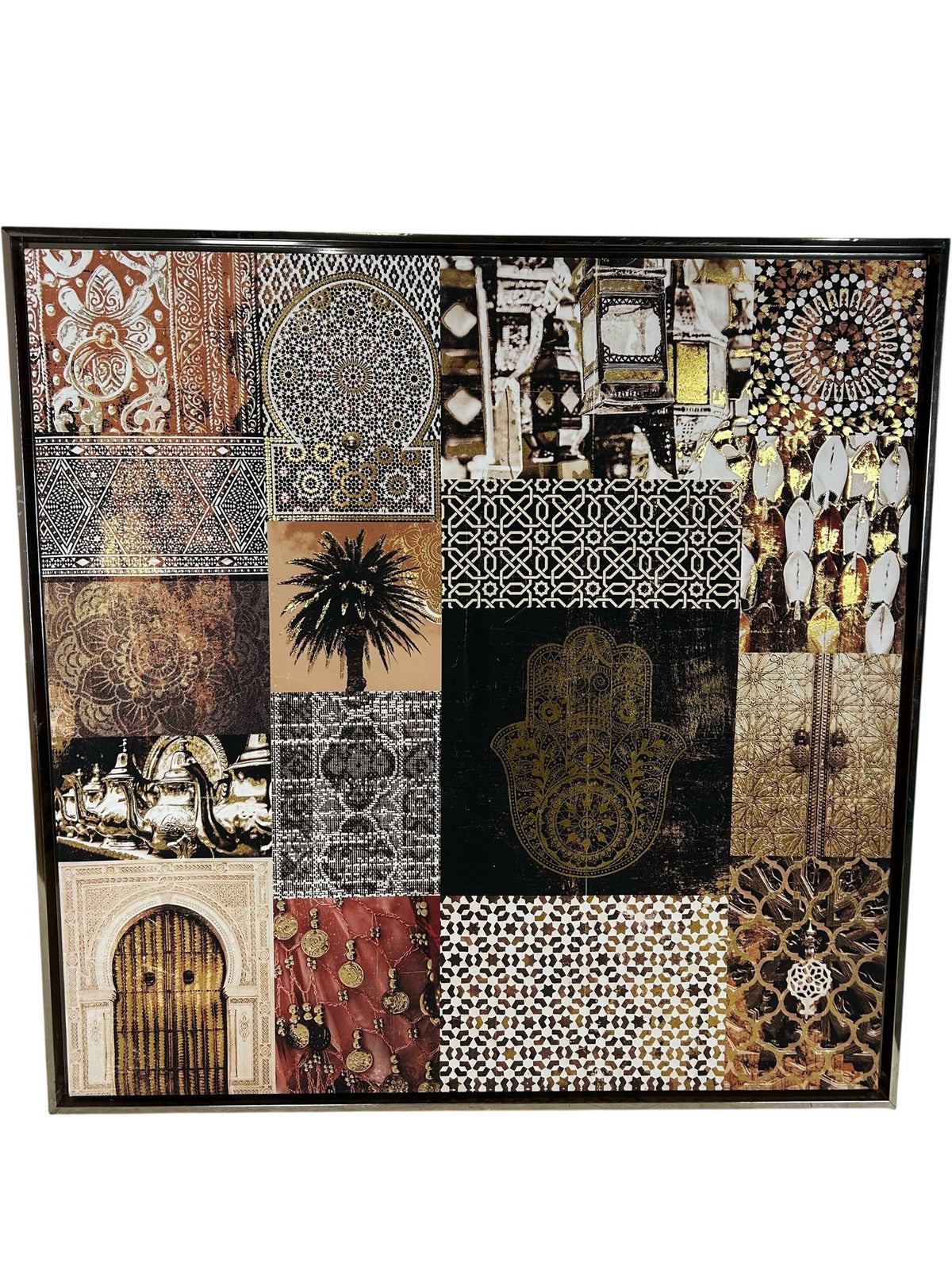 Large Moroccan Style Framed Hamsa & Geometric Collage Wall Art 94cm (Pre-Loved)