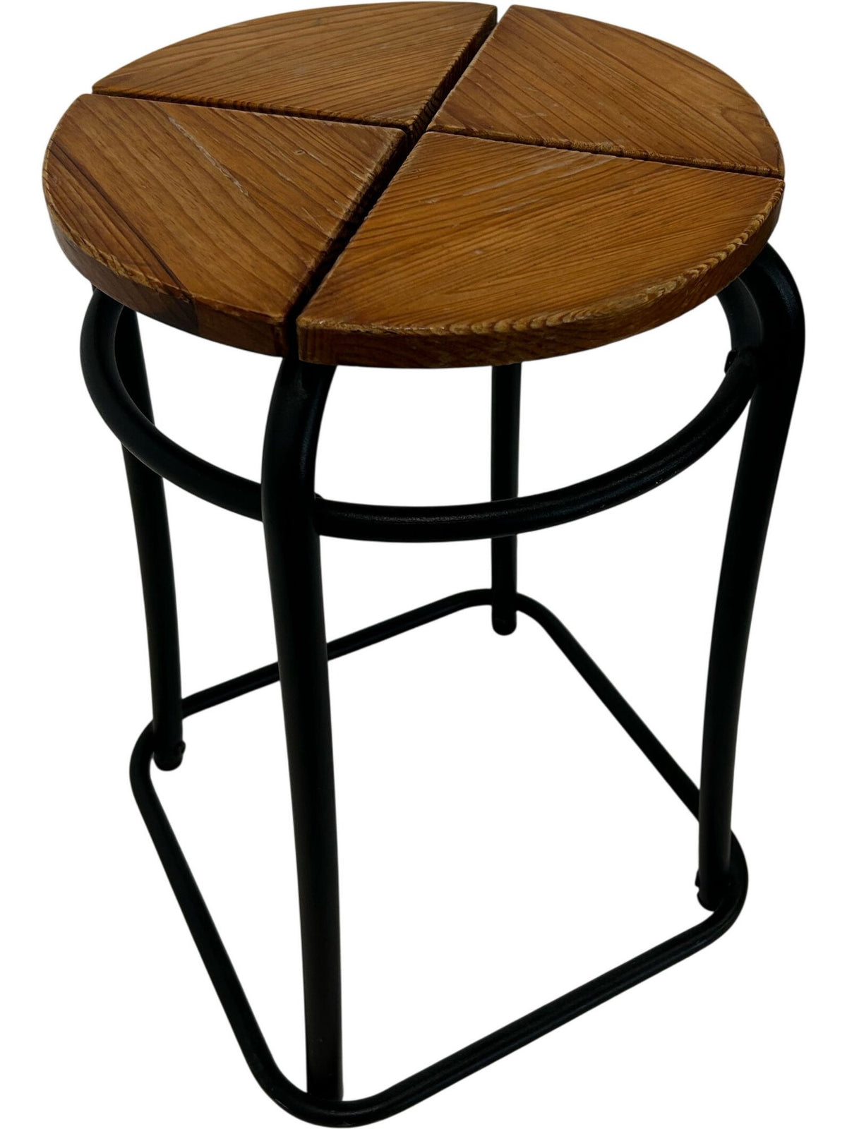 Round Wooden Stool Black Metal Frame Brown Seat (Pre-Loved)