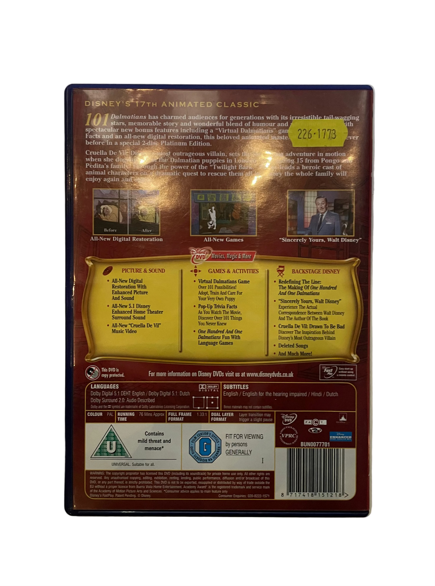 Walt Disney 101 Dalmatians DVD (Pre-Loved)