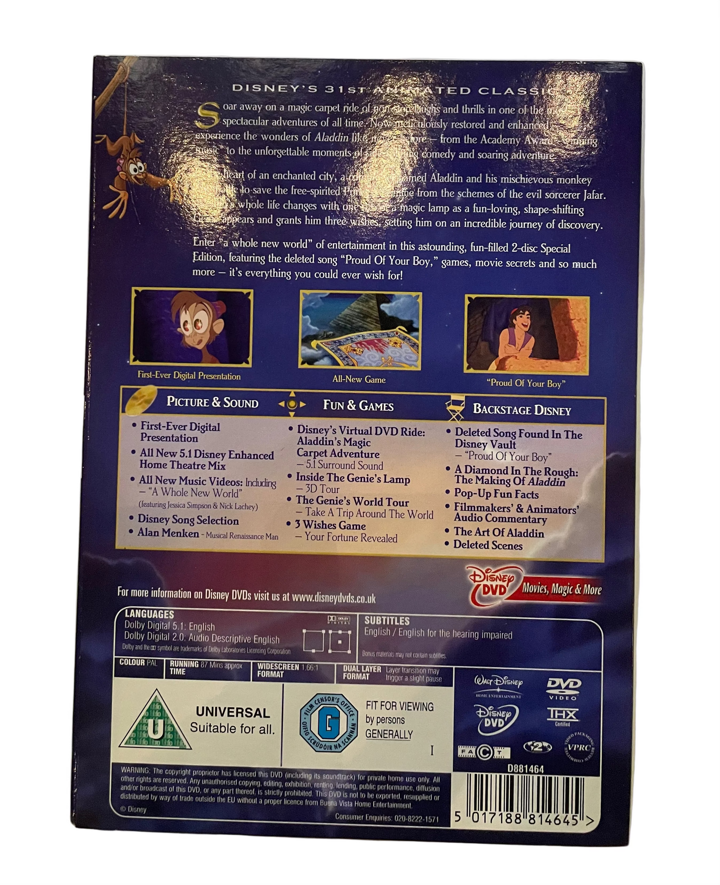 Walt Disney Aladdin DVD (Pre-Loved)