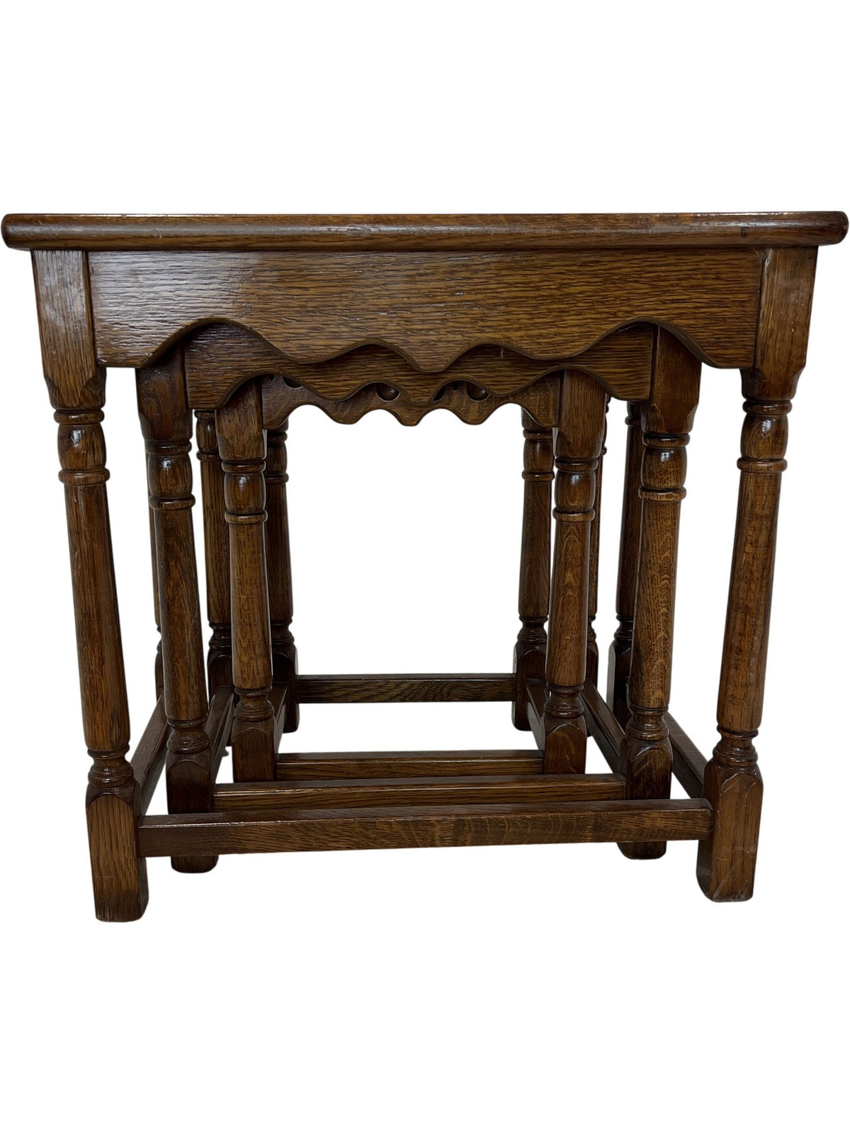 Vintage Nesting Table Set Solid Wood Brown Turned Legs (Pre-Loved)