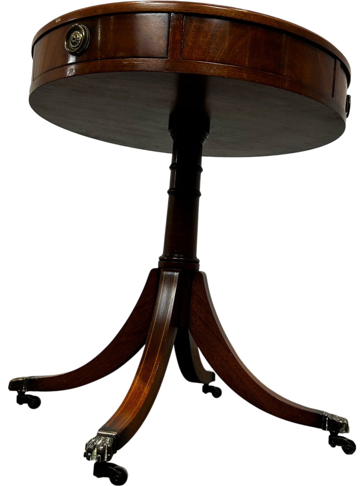 Round Wooden Pedestal Side Table with Drawers & Claw Feet (Pre-Loved)
