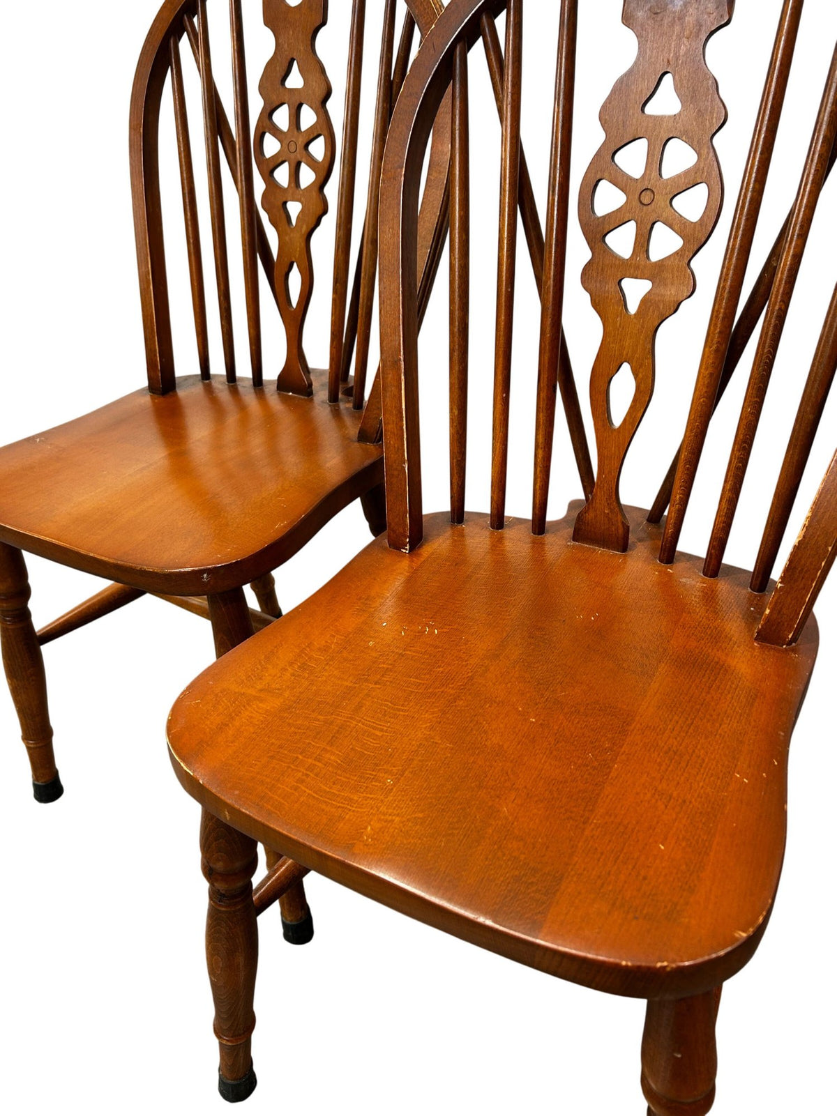 Pair of Vintage Wooden Dining Chairs Spindle Back Carved Detail (Pre-Loved)