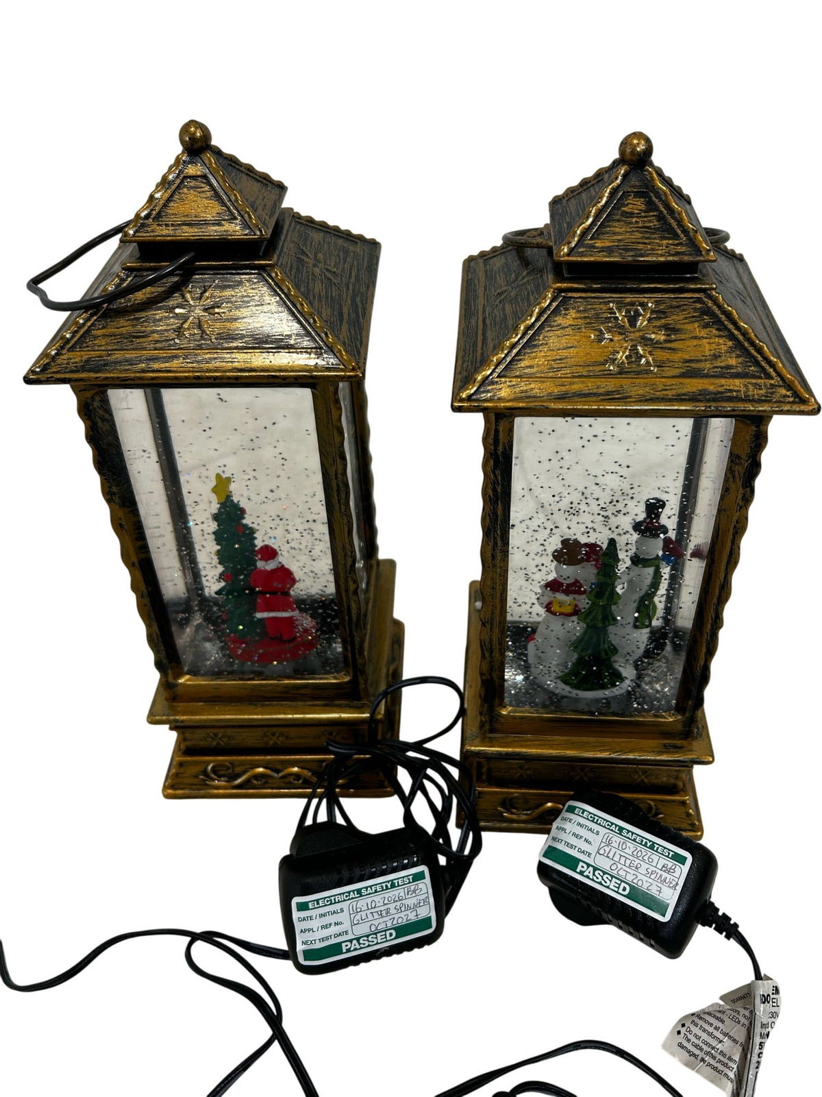 Notcutts Santa & Snowman Glitter Water Spinner LED Lanterns Set of 2 (Pre-Loved)