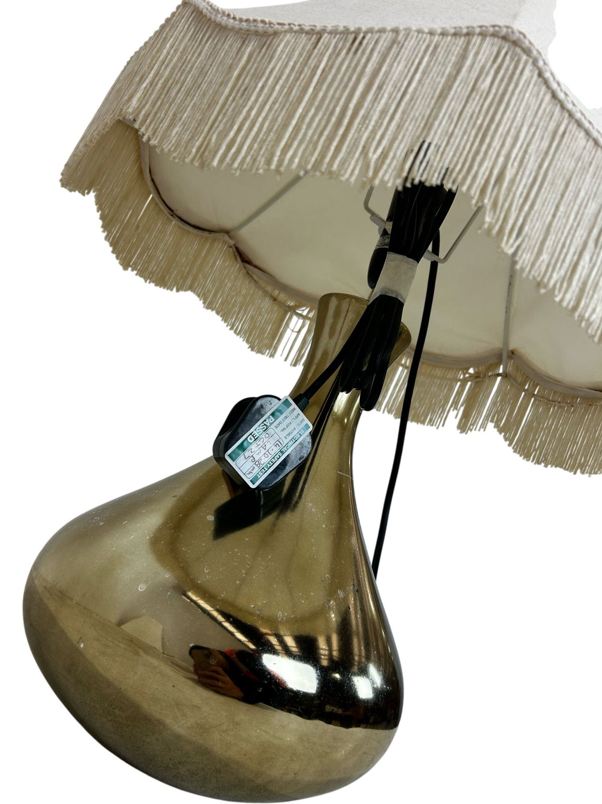 Gold Tone Table Lamp with Cream Fringed Shade Vintage Style (Pre-Loved)