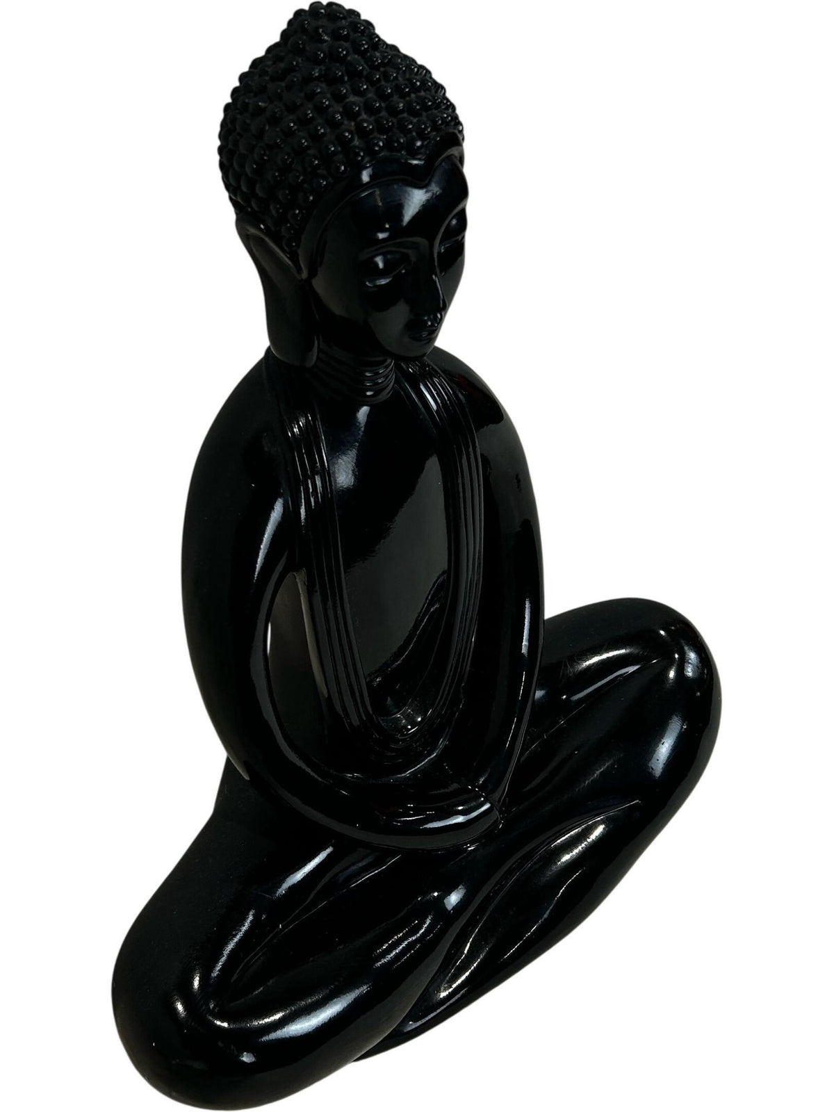 Black Buddha Meditation Sculpture Glossy Modern Home Decor 38cm (Pre-Loved)