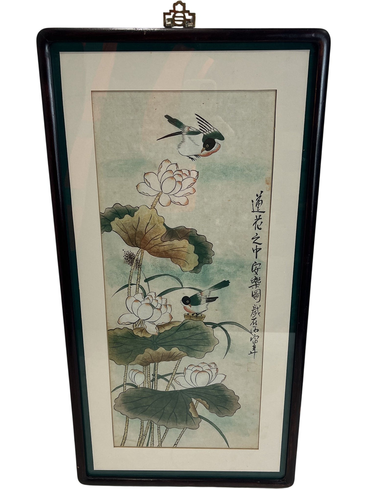 Oriental Painting Framed Scroll Art Birds Floral Design (Pre-Loved)