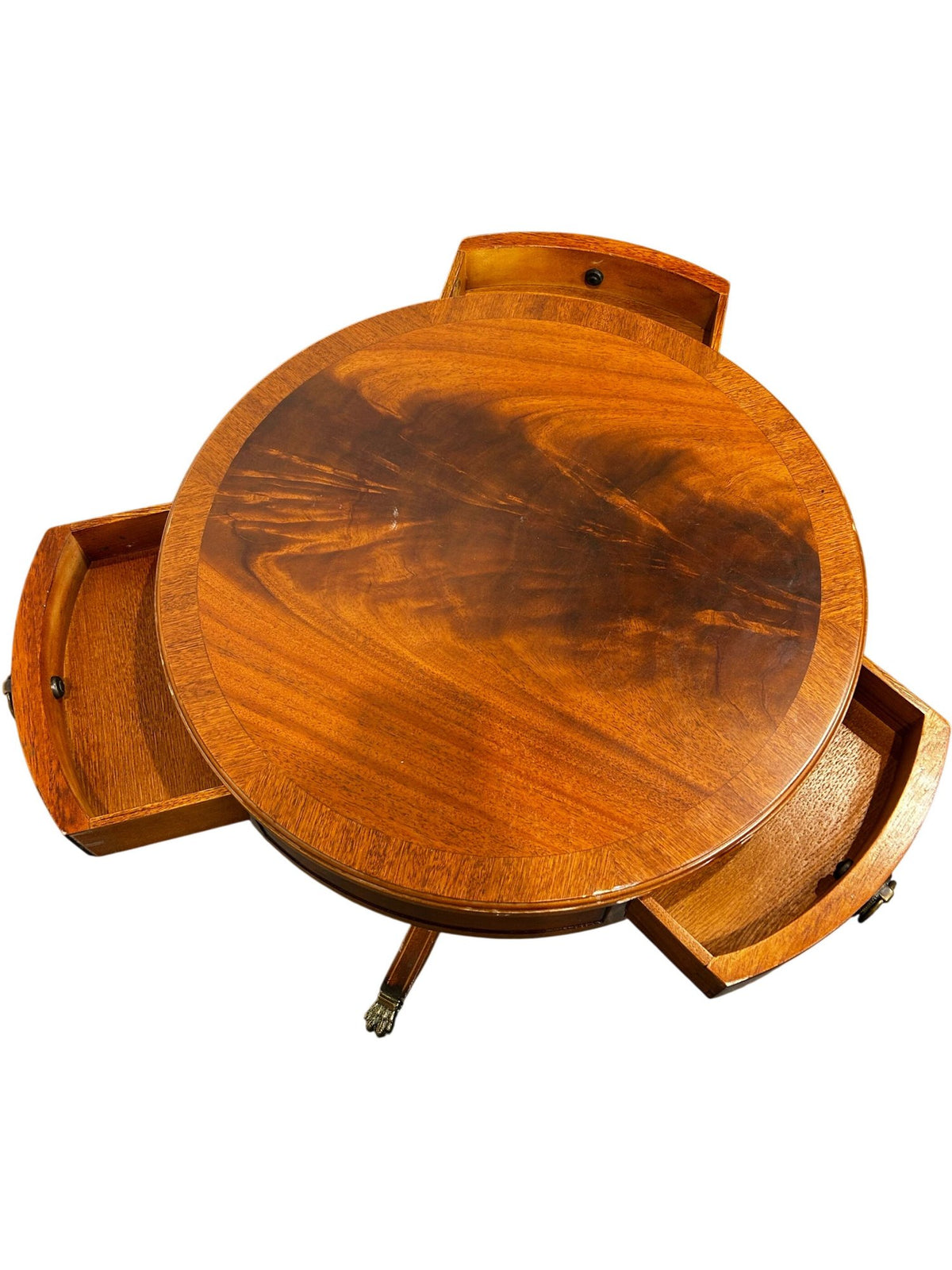 Round Wooden Pedestal Side Table with Drawers & Claw Feet (Pre-Loved)