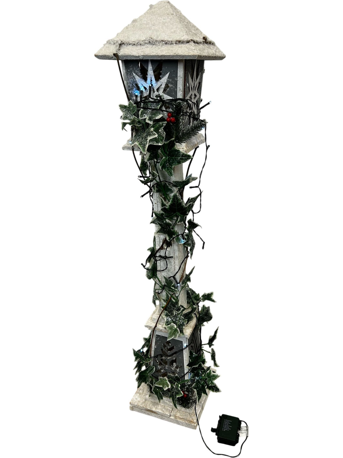 108cm Snow-Covered Christmas Lamp Post with Ivy & LED Lights (Pre-Loved)