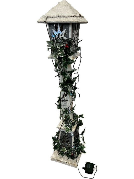 108cm Snow-Covered Christmas Lamp Post with Ivy & LED Lights (Pre-Loved)