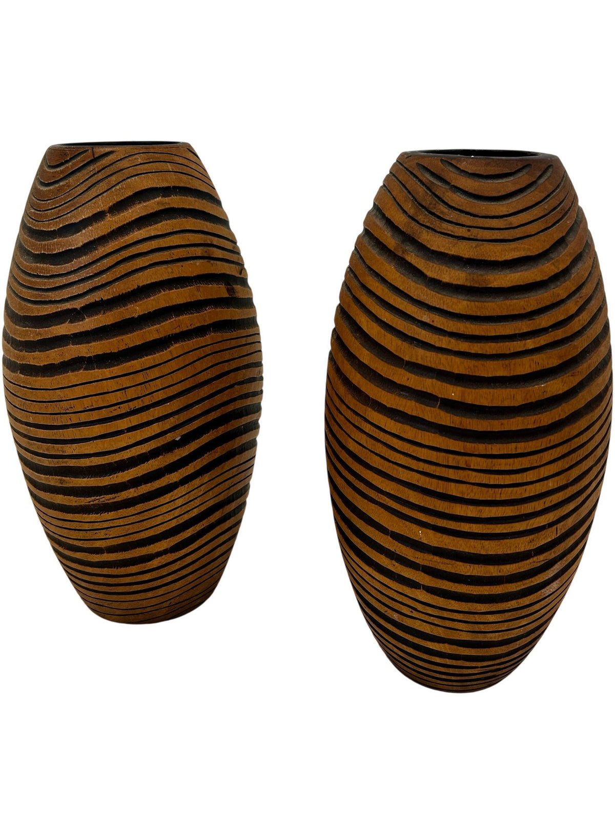 Pair Brown Black Striped Textured Decorative Vases 35cm (Pre-Loved)