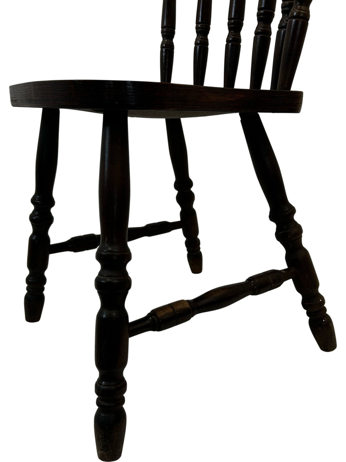 Vintage Wooden Dining Chair Turned Spindle Back Dark Wood Finish (Pre-Loved)