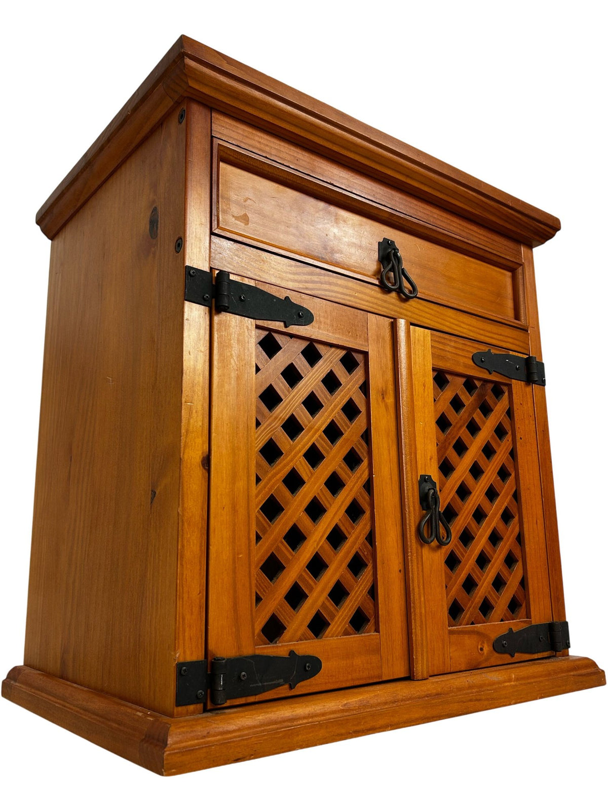 Rustic Wooden Storage Cabinet Sideboard Lattice Doors & Drawer (Pre-Loved)
