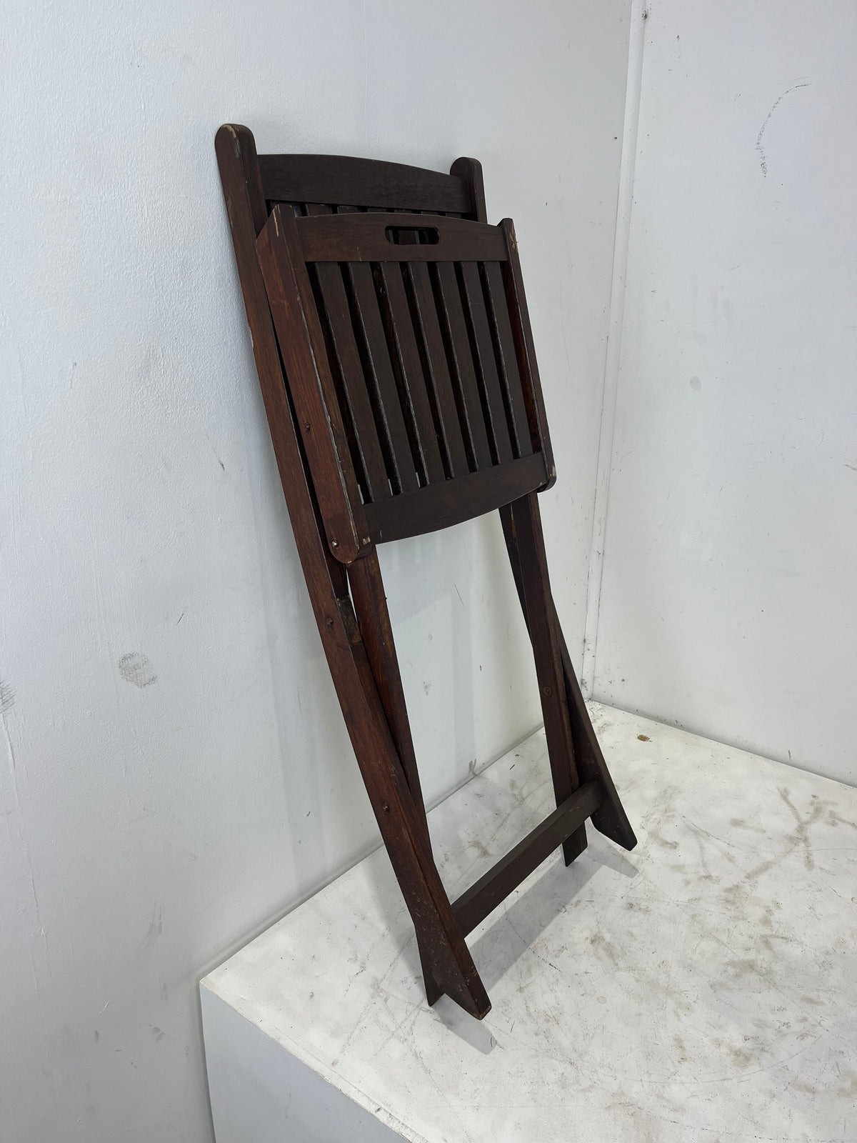 Set Of 4 Dark Brown Solid Wood Folding Chairs (Pre-Loved)