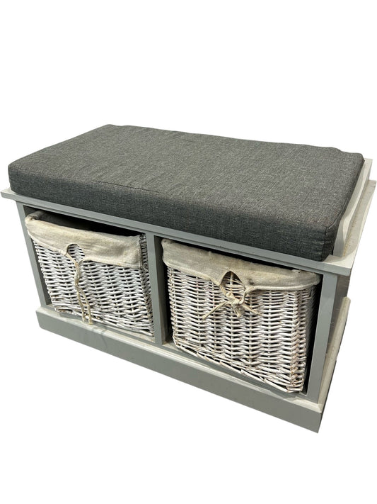 Storage Bench with Cushion and Wicker Baskets (Pre-Loved)