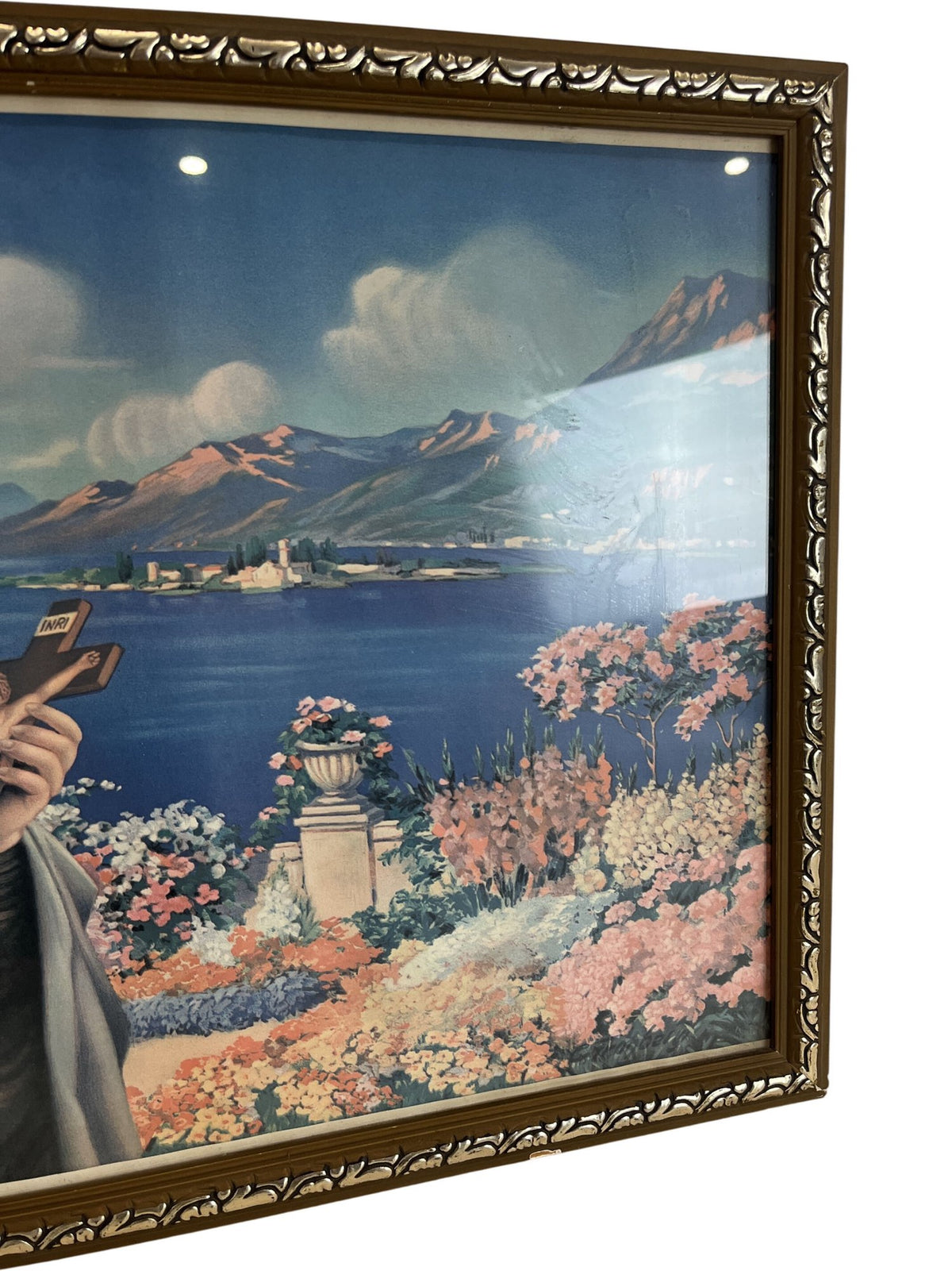 Framed Religious Art Print Floral Landscape Decoration (Pre-Loved)