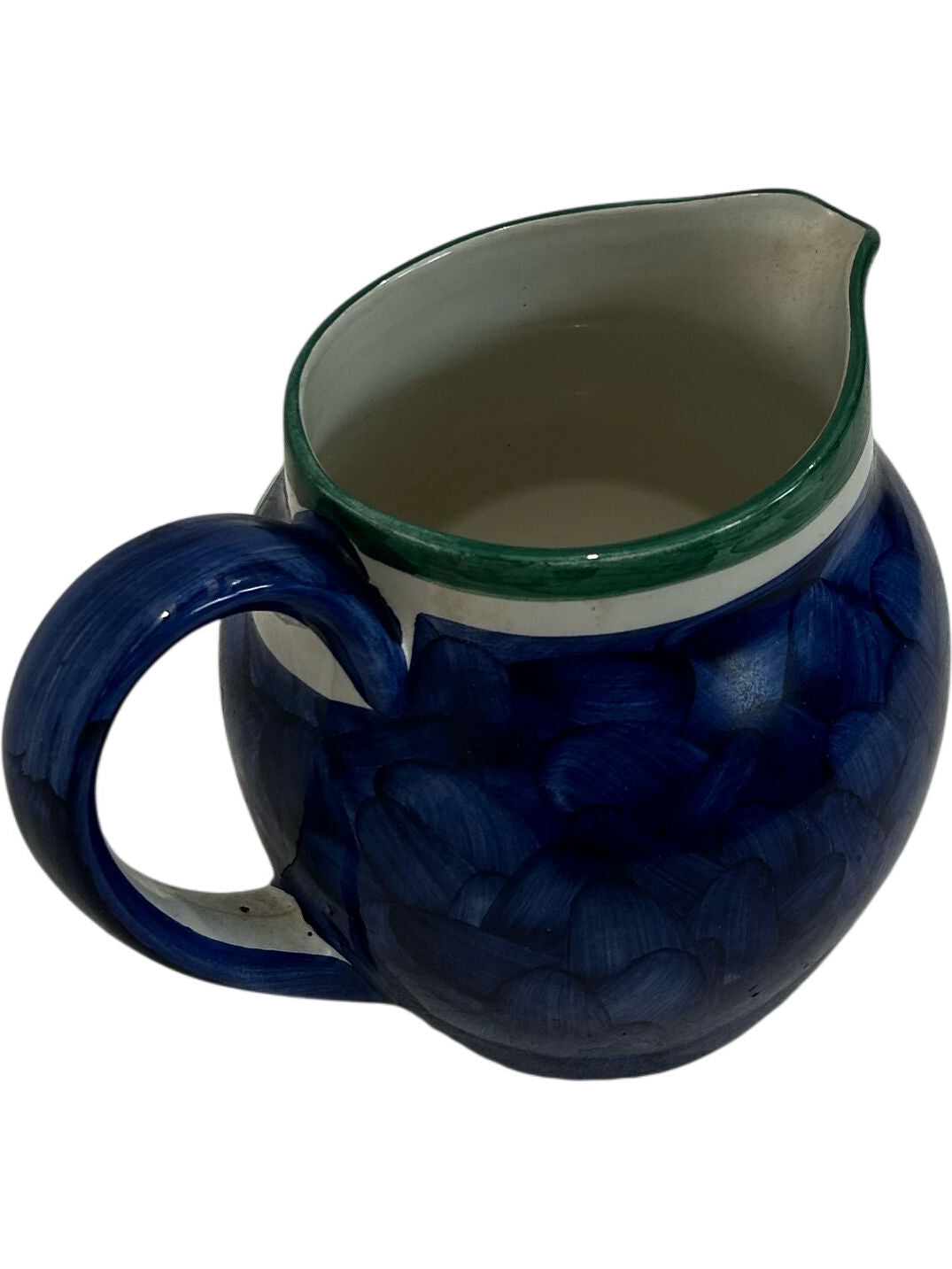 Blue Green Ceramic Pitcher Jug Floral Leaf Pattern Pottery Vase (Pre-Loved)