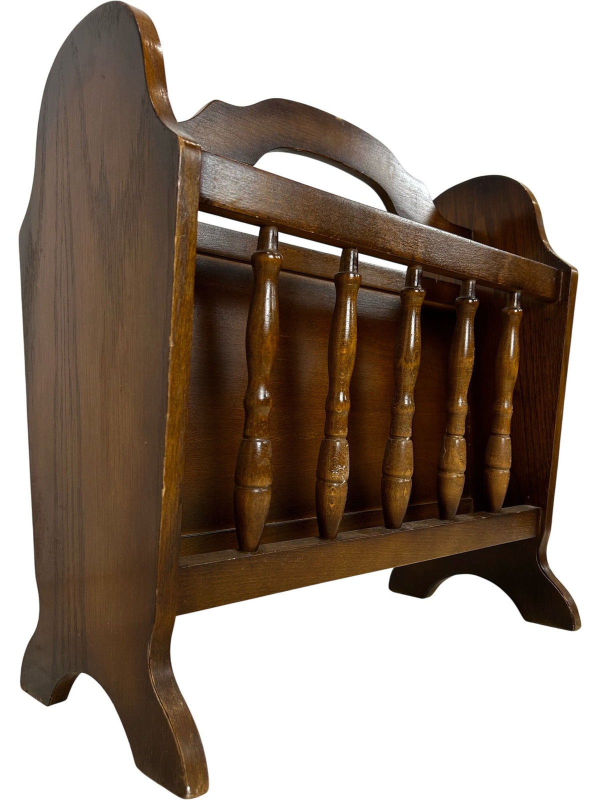Vintage Style Wooden Magazine Rack with Spindle Detail & Handle (Pre-Loved)