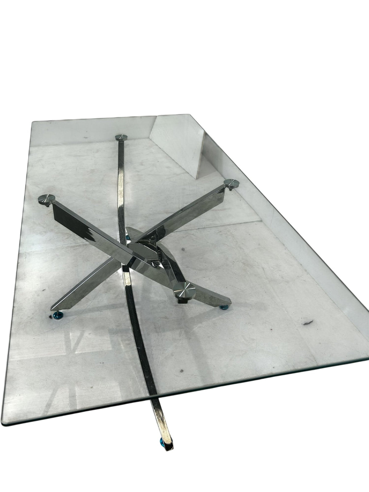 Glass Coffee Table Chrome Cross Legs Modern Living Room Table (Pre-Loved)
