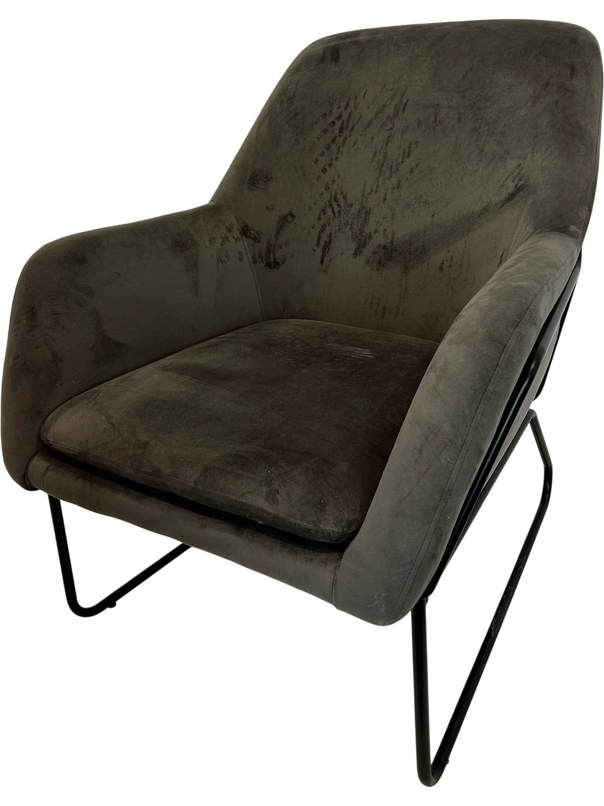 Grey Upholstered Accent Chair with Black Metal Frame (Pre-Loved)