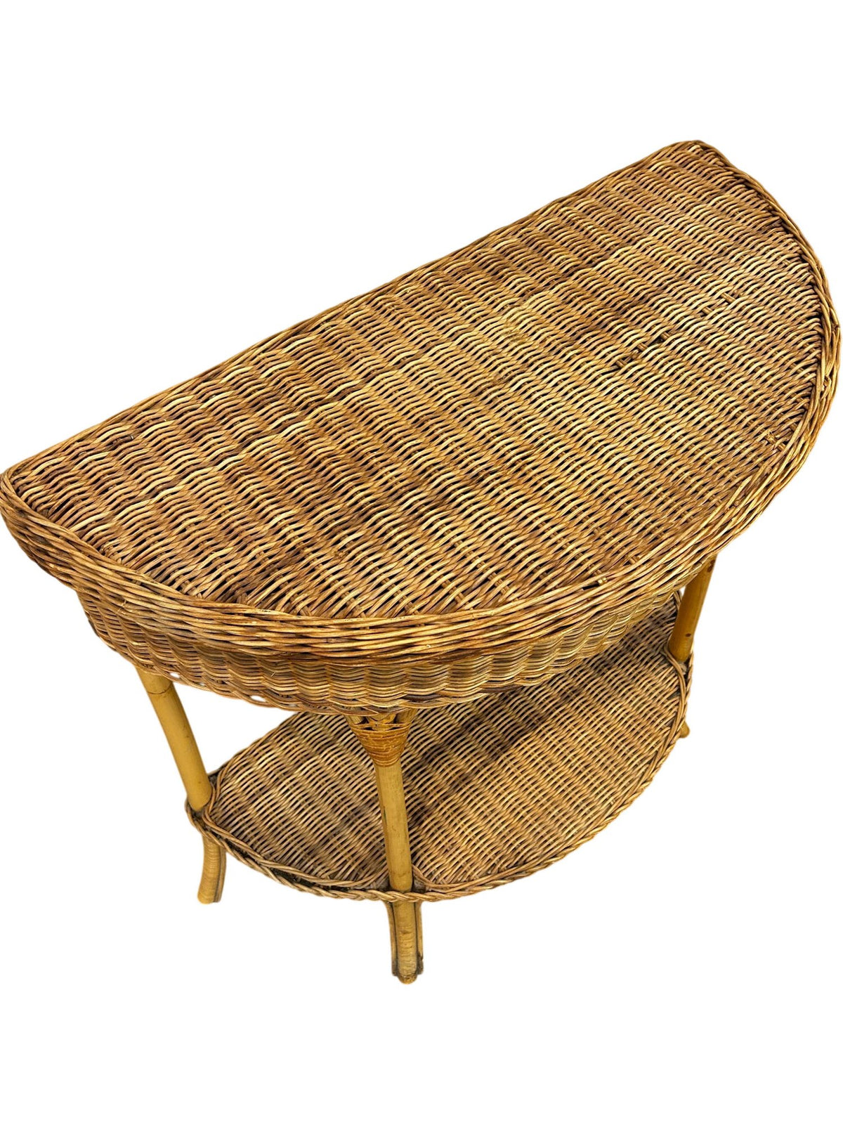 Natural Wicker Rattan 2 Tier Curved Console Table (Pre-Loved)