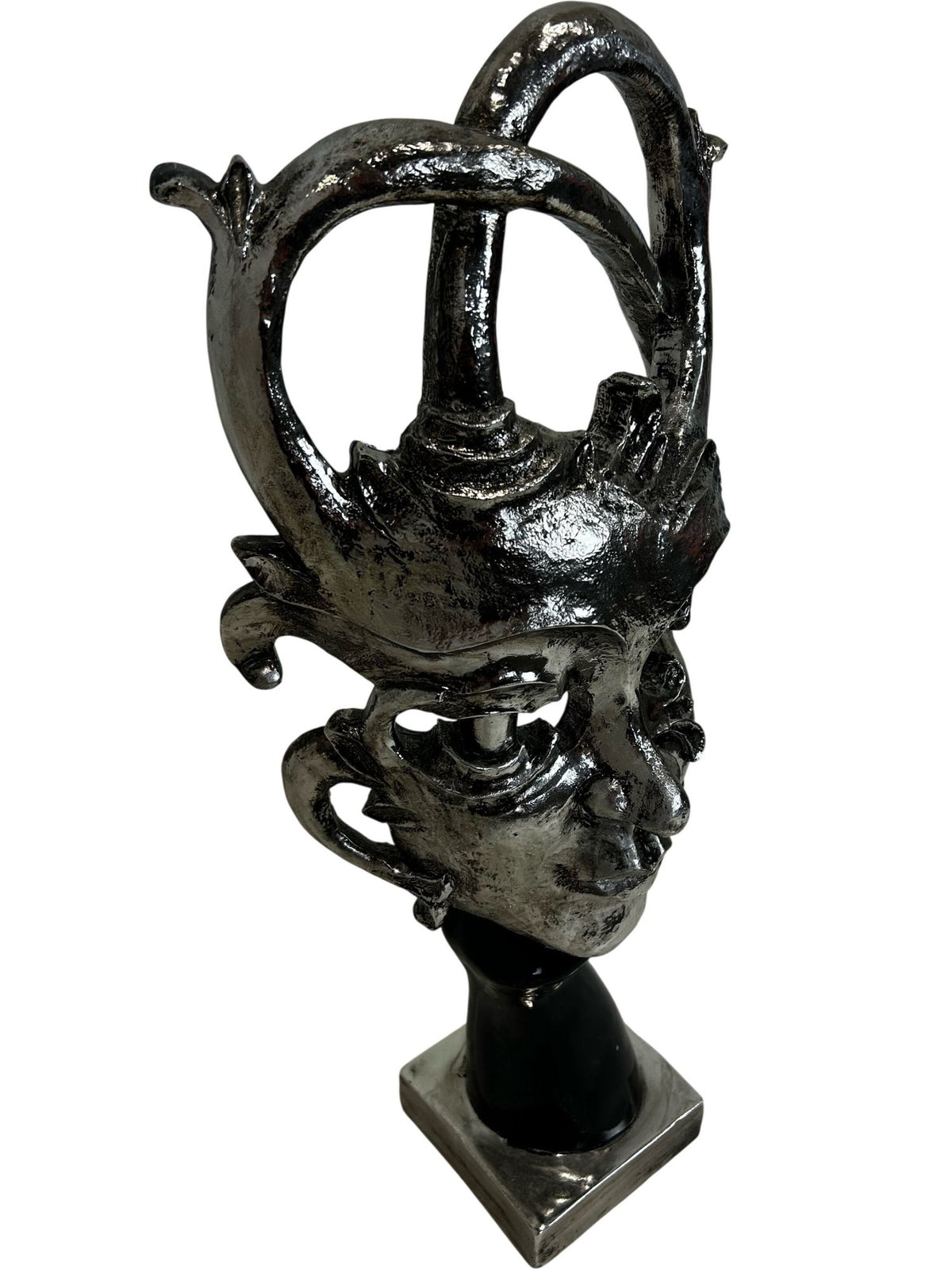 Abstract Face Sculpture Silver Black Modern Statement Decor 57cm (Pre-Loved)