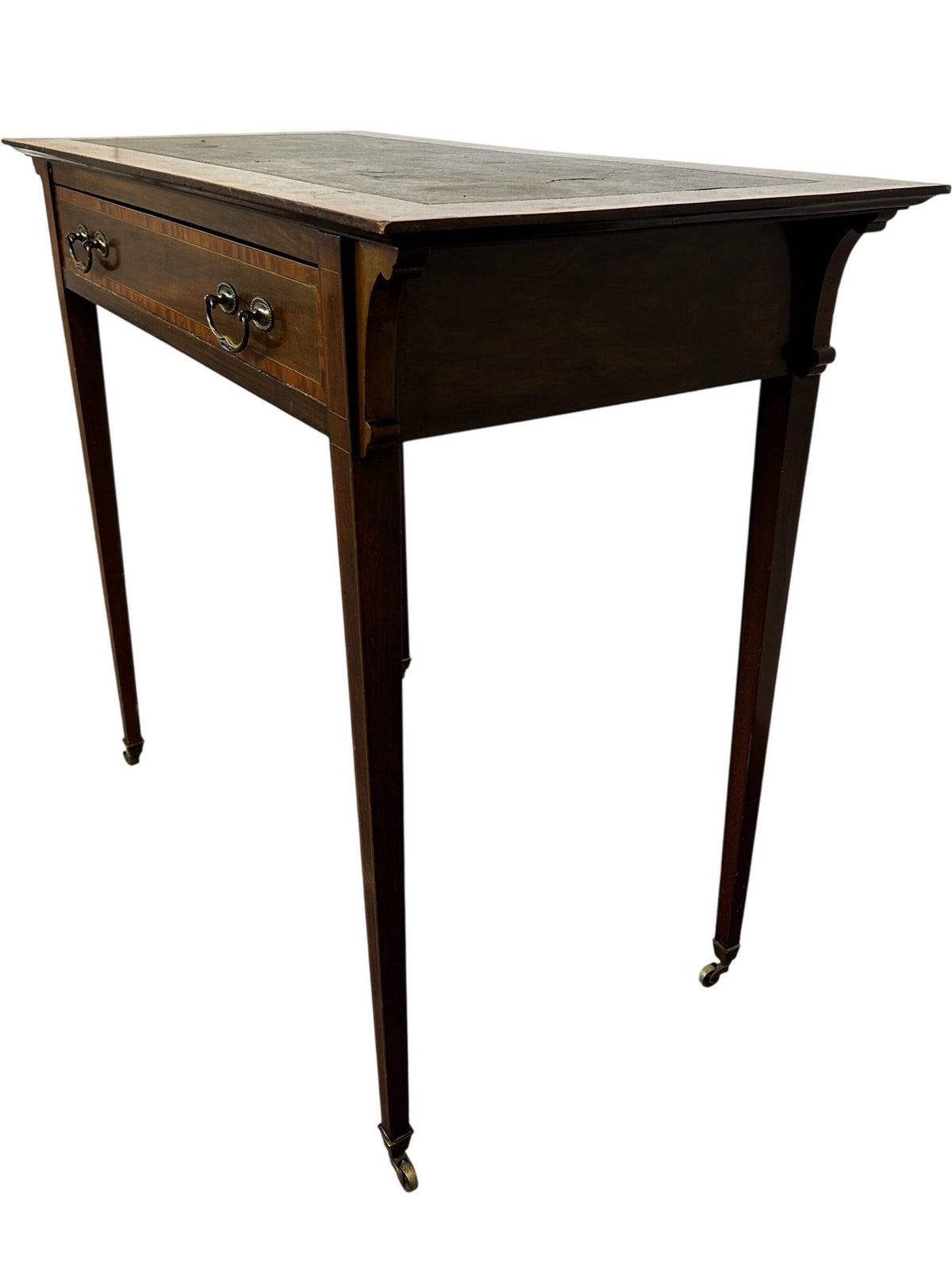 Vintage Style Inlaid Writing Desk with Leather-Effect Top & Drawer (Pre-Loved)