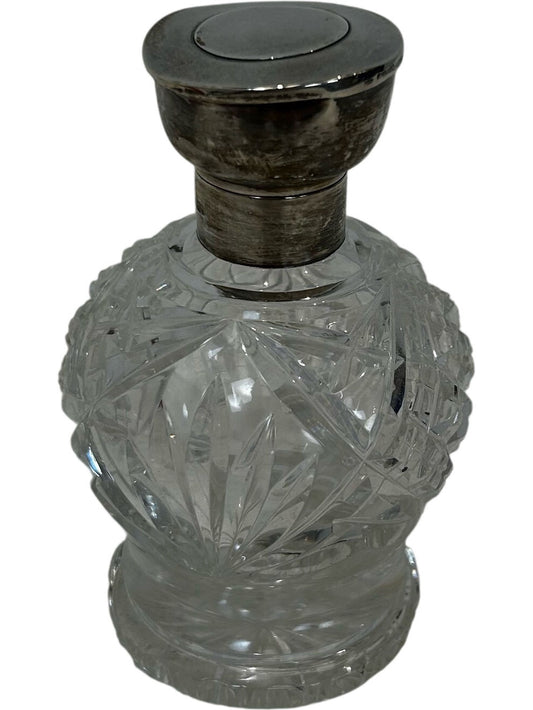 VIntage Cut Glass Perfume Bottle Metal Cap Collectable Vanity Bottle (Pre-Loved)