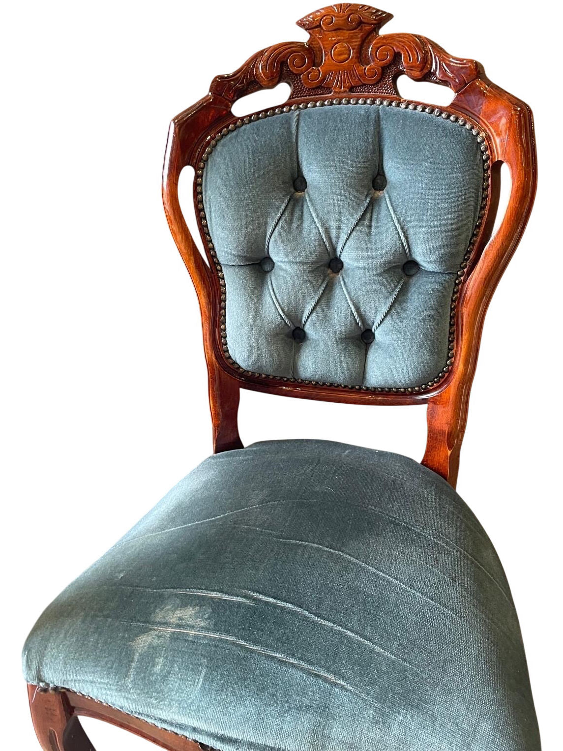 Set of 4 Vintage Dining Room Chairs Blue Upholstered (Pre-Loved)