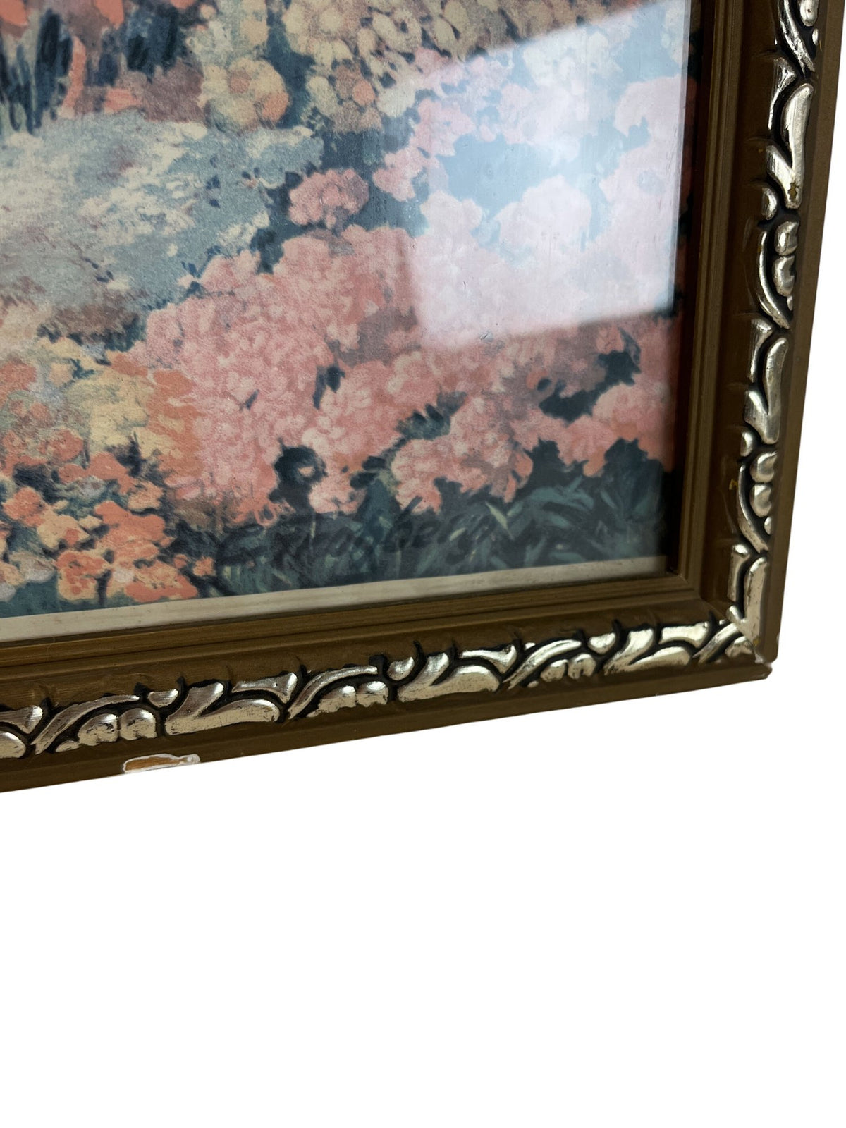 Framed Religious Art Print Floral Landscape Decoration (Pre-Loved)