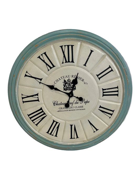 Vintage-Style Retro Rustic Light-Blue Chateau Wall Clock (Pre-Loved)
