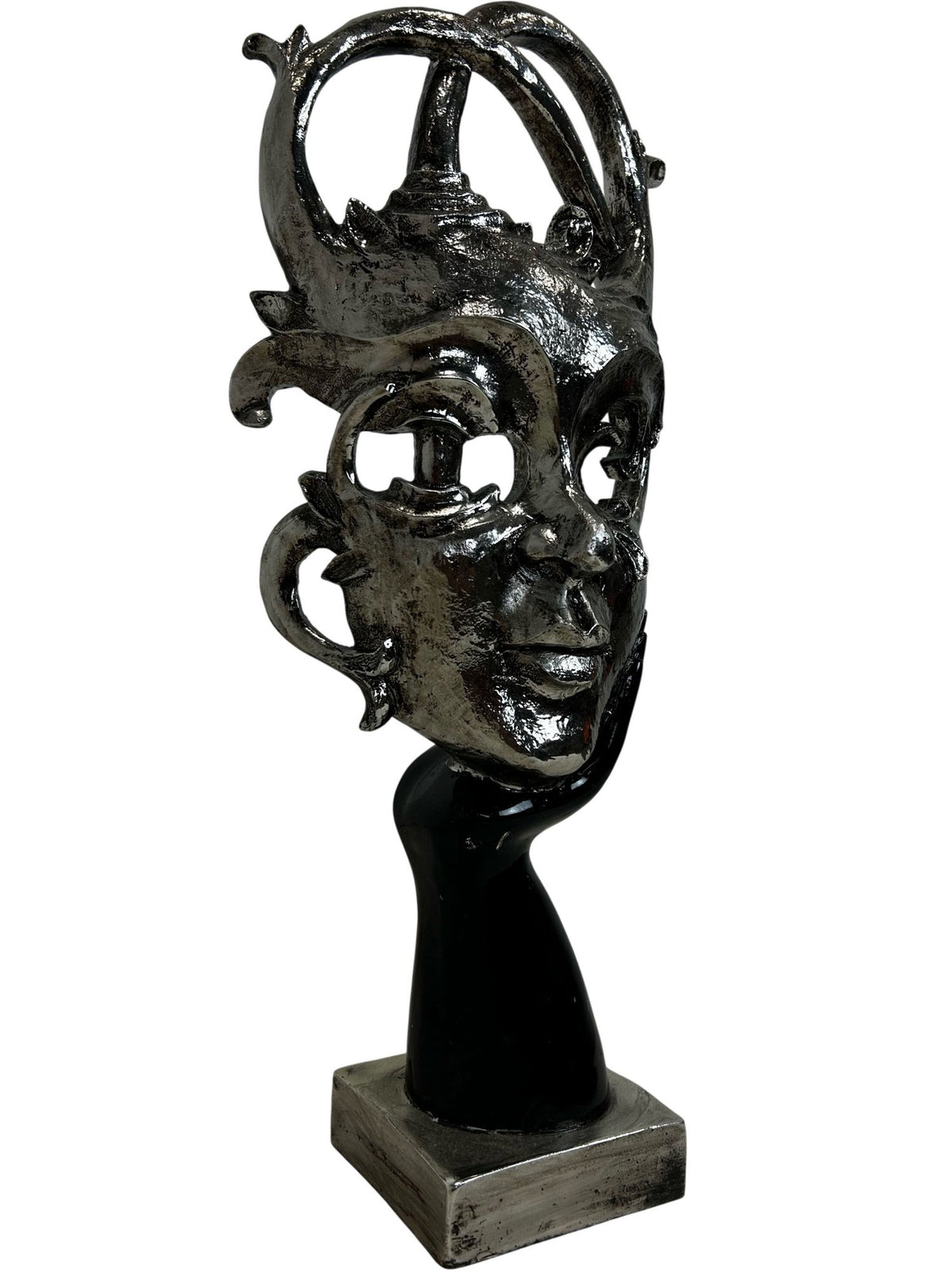 Abstract Face Sculpture Silver Black Modern Statement Decor 57cm (Pre-Loved)